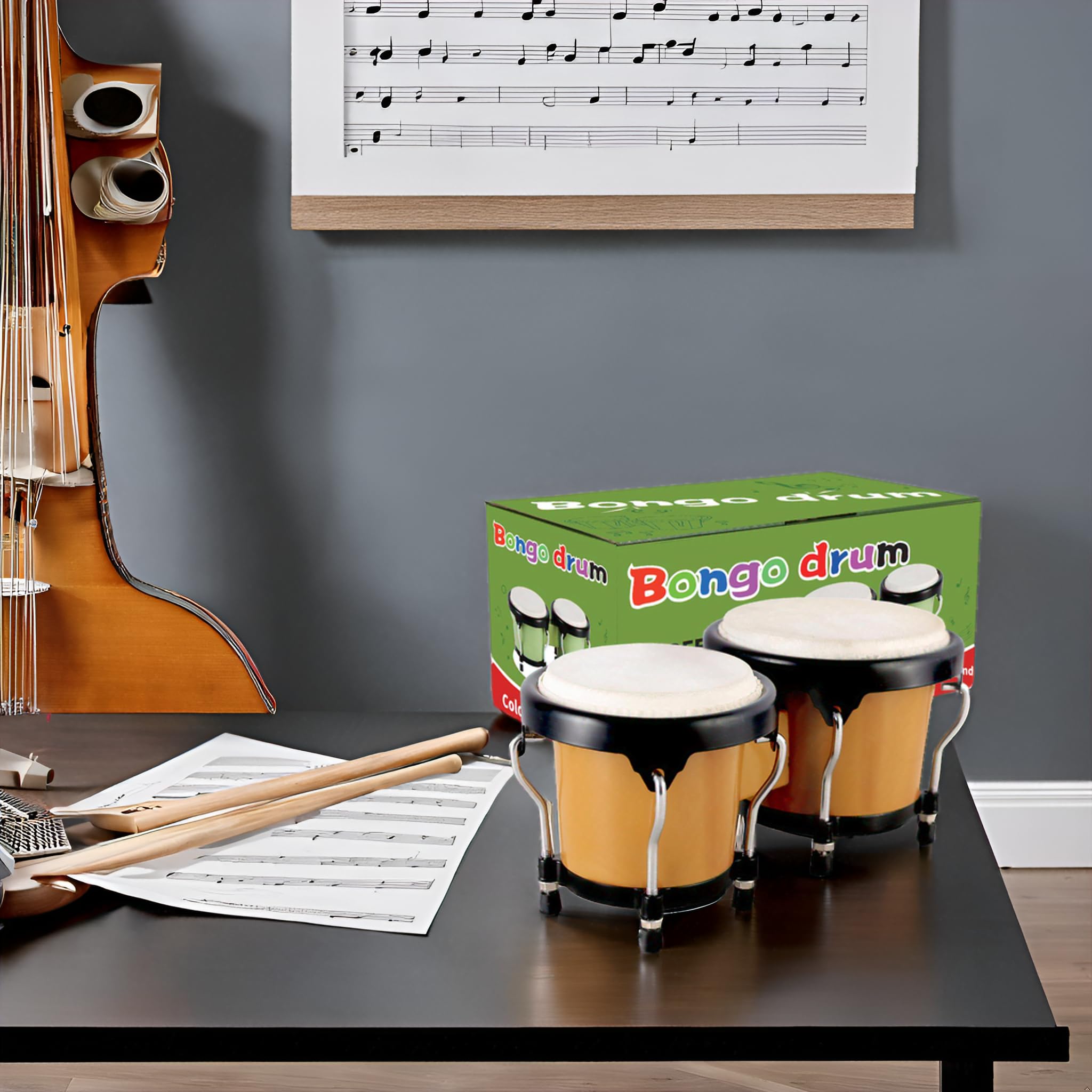 EASTROCK Bongos de 4 y 5' para estudiantes adultos principiantes, tambor de percusión Bongos con llave de afinación (marrón)