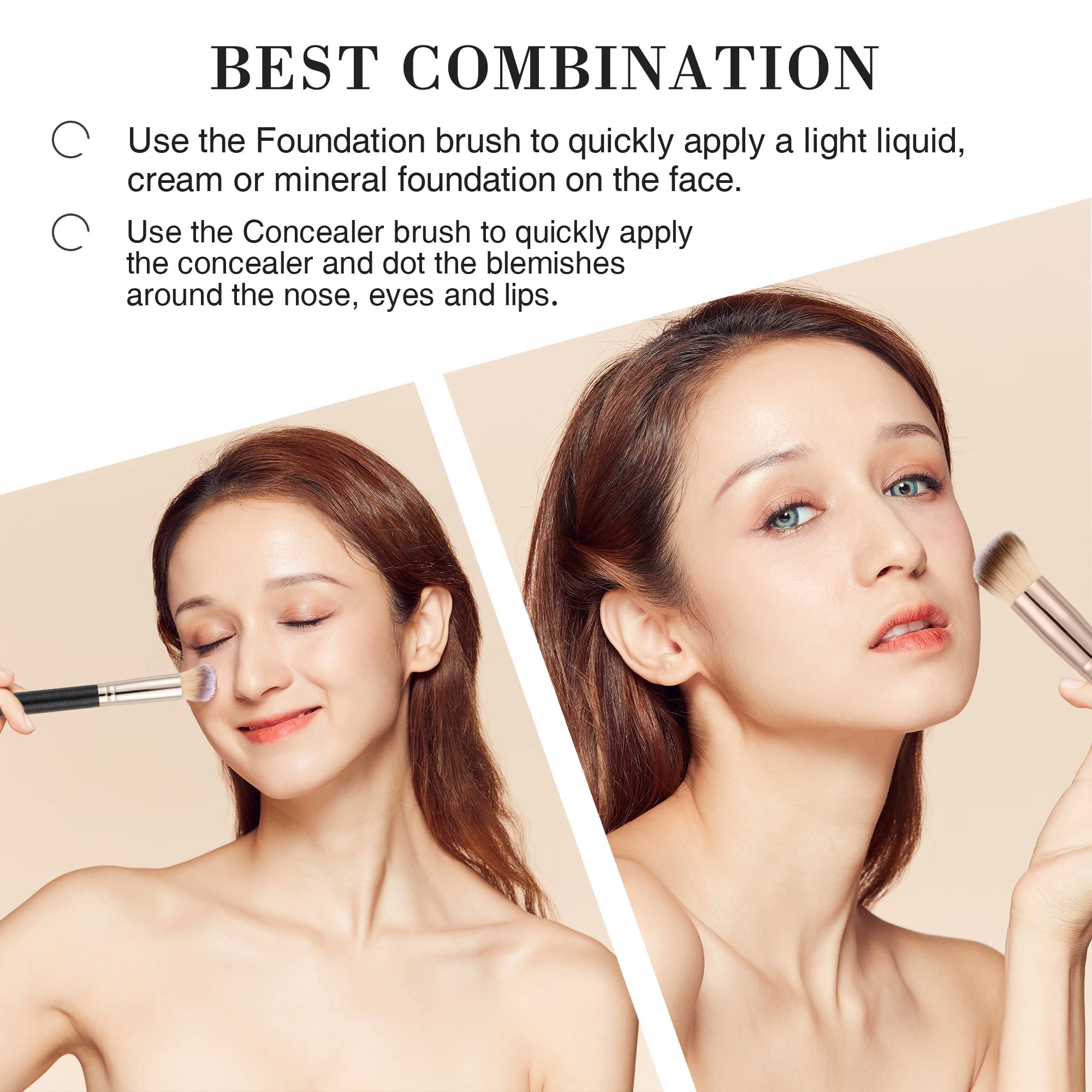 Pennello Fondotinta Liquido, 3 Pezzi Pennello Correttore Viso Blush Make Up Contouring, Perfetto Per Qualsiasi Look, Funziona Con Liquidi, Smalti, Creme, Modellanti, Fard e Ciprie Fissanti