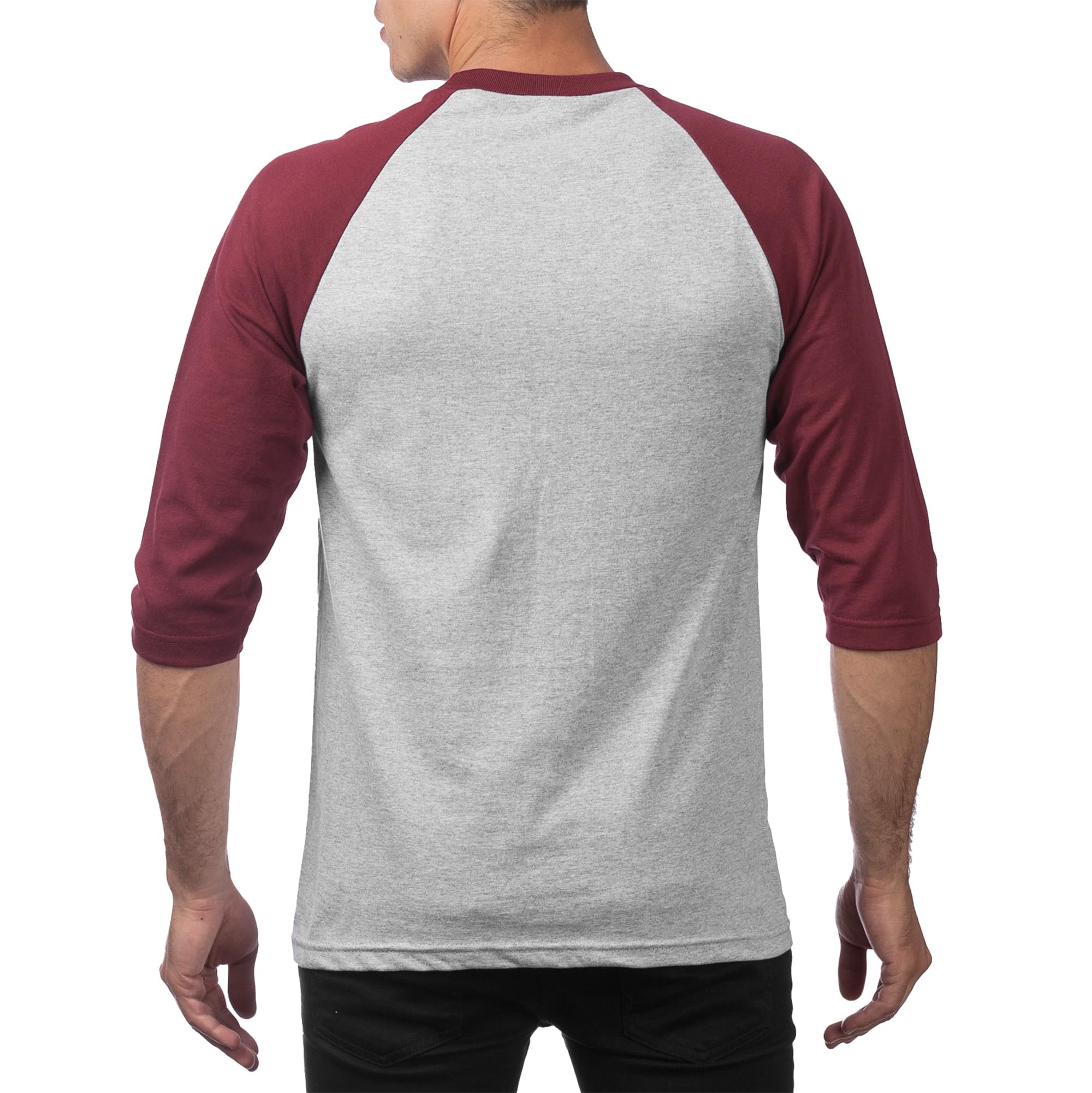 Pro Club Men's 3/4 Sleeve Crew Neck Baseball T-Shirt, Heather Gray/Maroon, 5X-Large