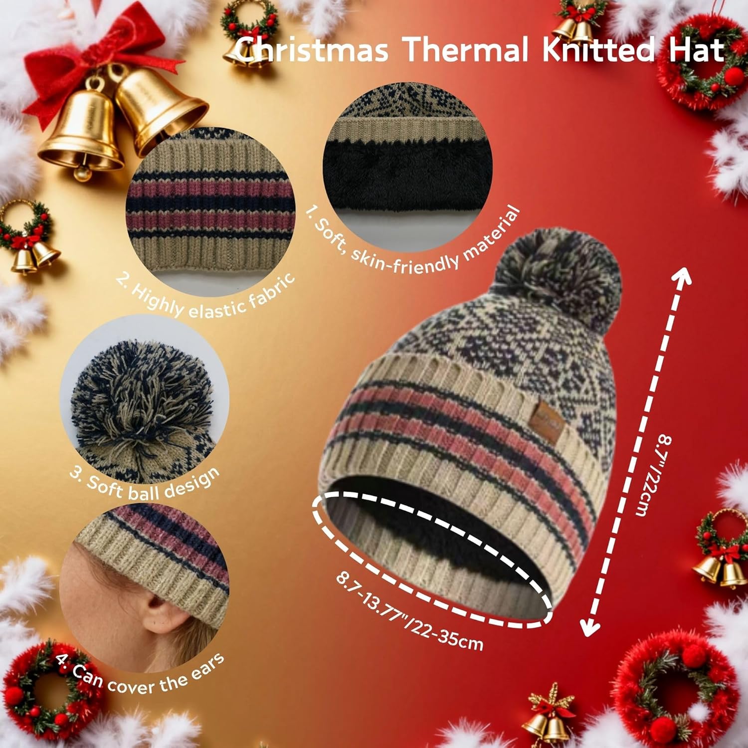 Women's Winter Knit Hat and Scarf Set with Touchscreen Gloves and Soft Warm Socks with Christmas Gift Box Creamy White