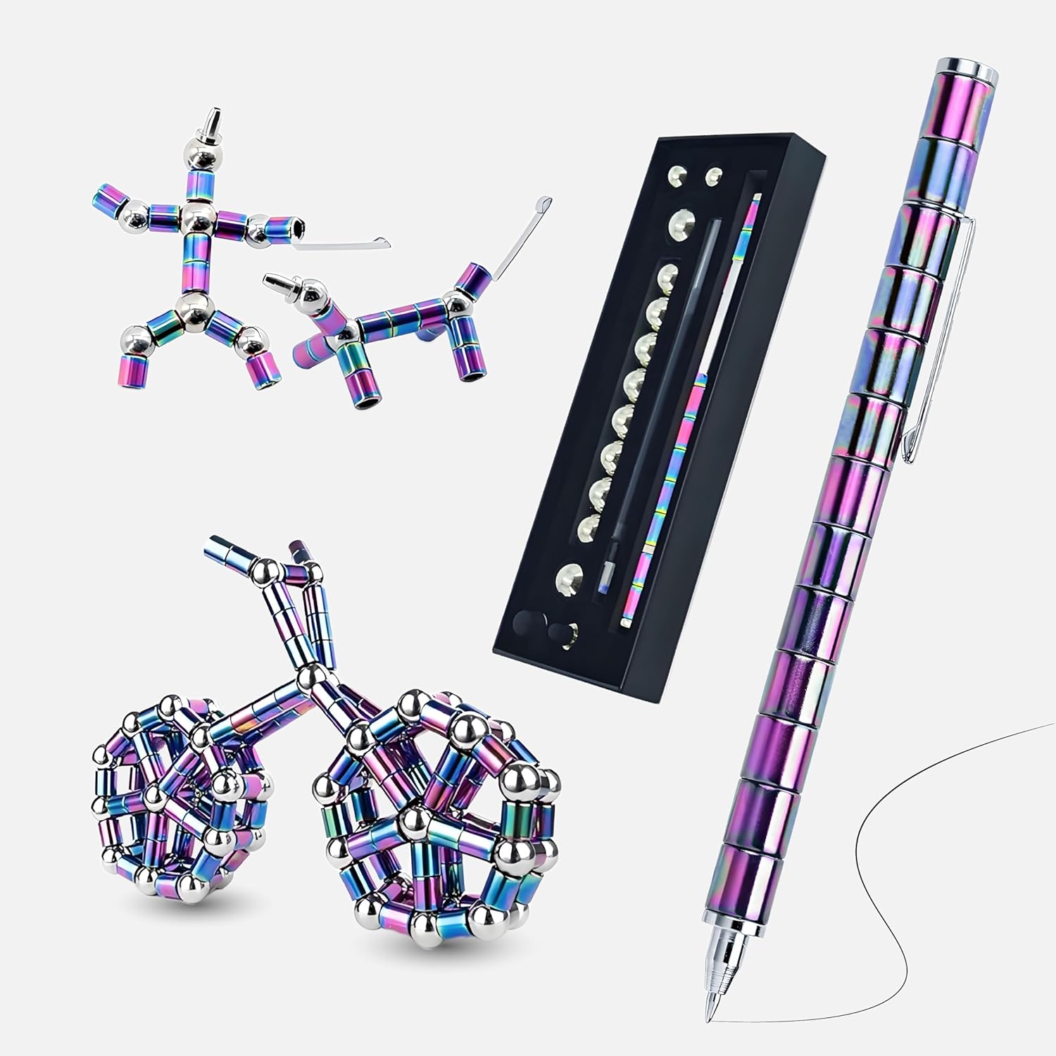 Fidget Pen, Magnetic Pen Magnetic Toy Pen, Multifunctional Deformable Magnet Fidget Toys, Novel Cool Gadget Pen, Valentine Gifts for Kids Easter Basket Stuffers (Black)