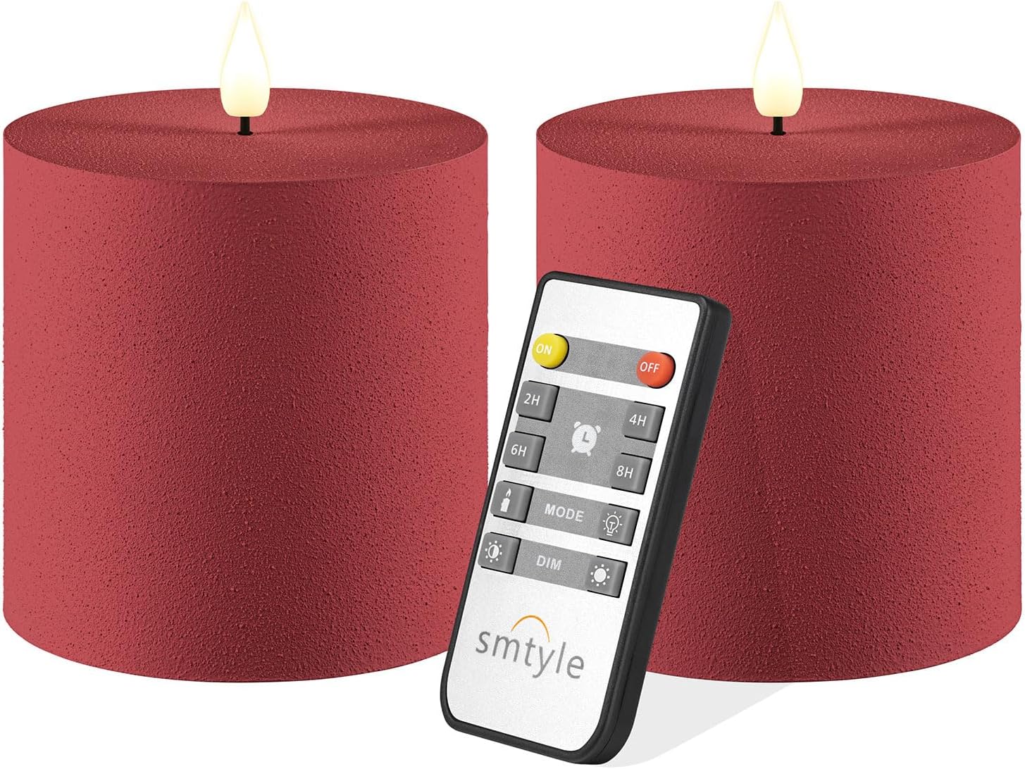 smtyle 4x4 Red Candles Pillar Flameless Set of 2 Flickering