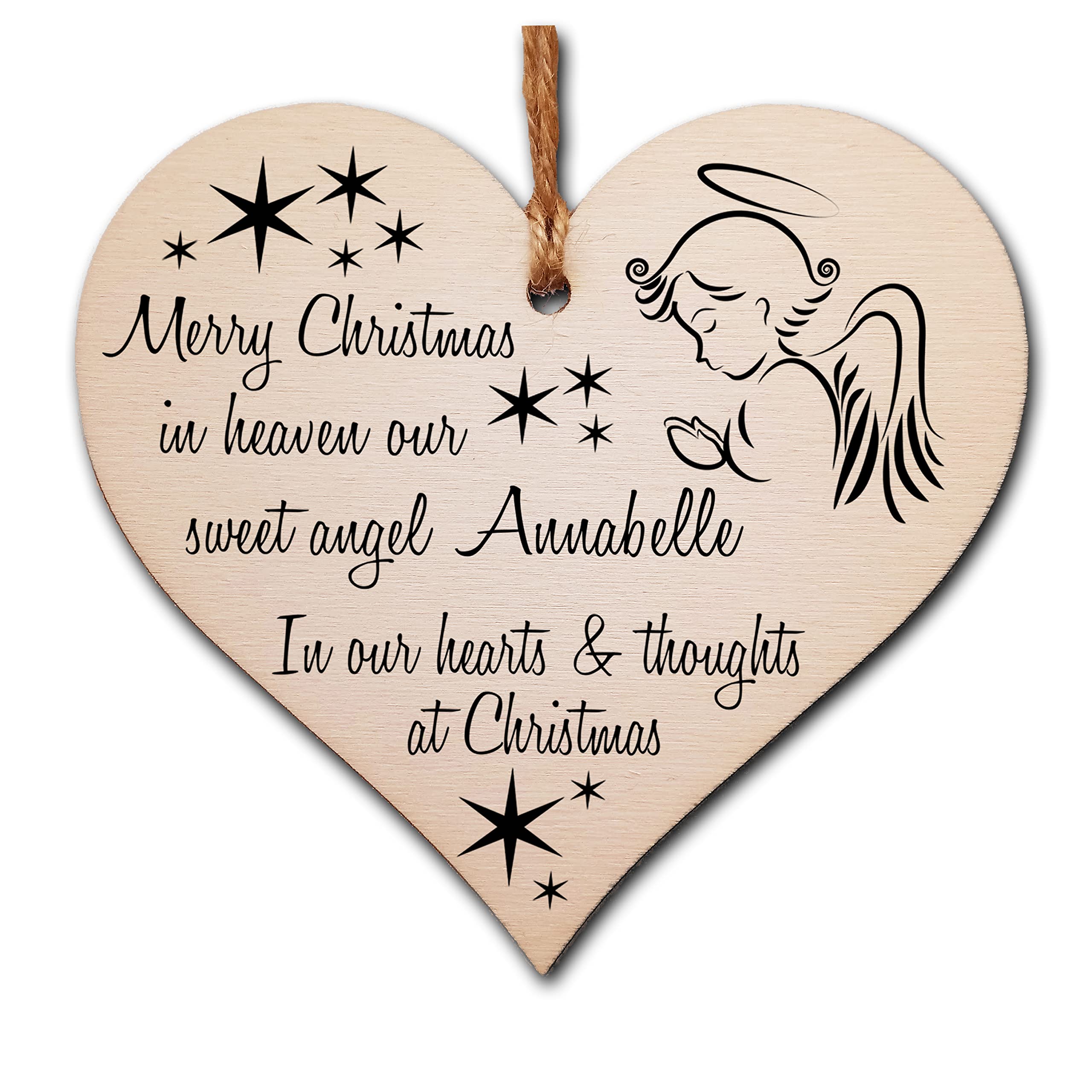 Gift In Can Off-White Personalised Handmade Christmas Hanging Wooden Heart Plaque Decoration Gift To Remember Lost Loved Ones Festive Bauble
