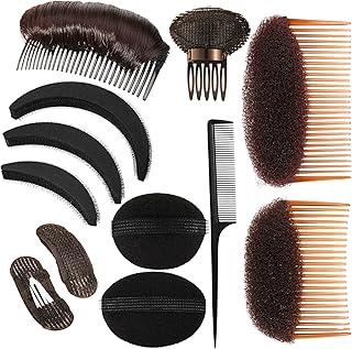 12 Pieces Hair Base Sponge Invisible Hair Clip Comb Bump It Up Volume Tool False Hair Pads Hair Bump Styling Insert Tool Hair Extensions Accessories (Black, Coffee, Dark Brown)