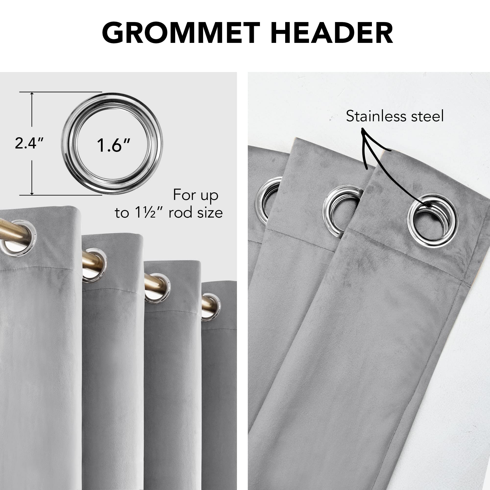 Deconovo Light Grey Velvet 100% Blackout Curtains with Black Liner for Bedroom - Elegant Home Decor Heat Insulated Grommet Velvet Drapes for Living Room/Office (52W x 84L inch, 2 Panels)