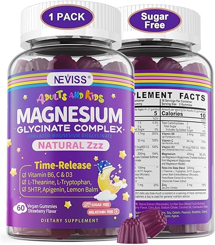 Gomitas de glicinato de magnesio para adultos y niños mayores de 4 años, suplemento de bisglicinato de magnesio sin azúcar 400200 mg con B6D3, 5HTP,