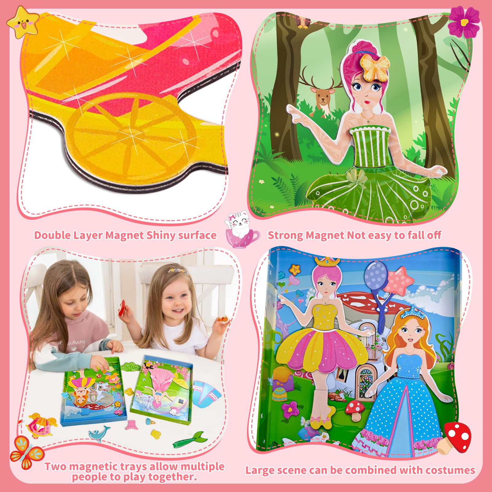 Muñecas magnéticas de vestir para niñas, kits de vestir con 82 piezas magnéticas, bailarina, sirena, juegos de viaje, viajes por carretera, avión, juguetes de actividad para niñas de 3, 4, 5, 6, 7