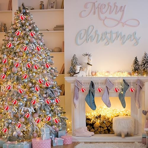 Miniatura 3 de Hungdao Juego de 12 adornos navideños de menta, bolas de bastón de caramelo de Navidad, adornos de bastón de caramelo de Navidad, bolas de Navidad,