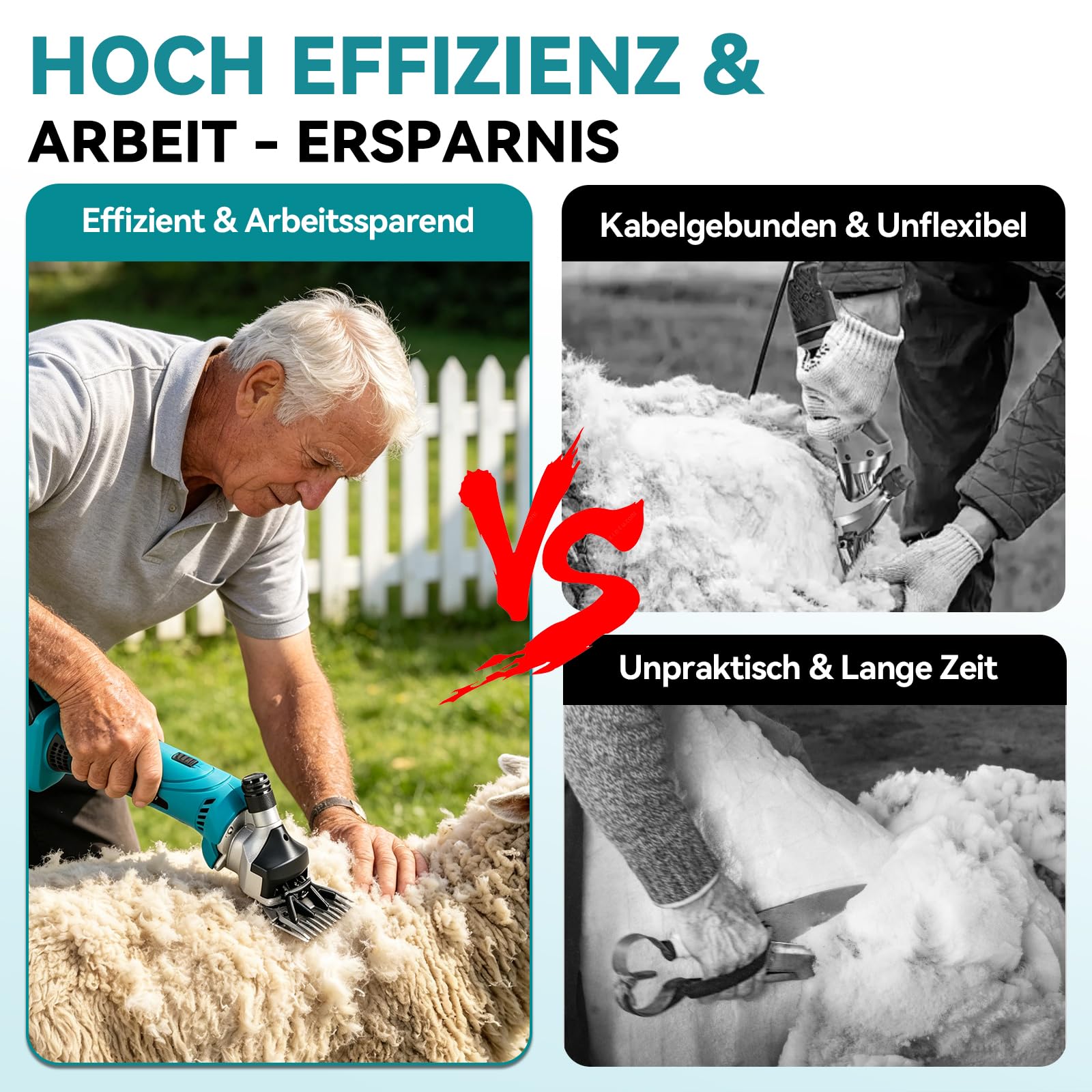Yofidra Elektrische Schafschere 550W, Kabellose Schafschermaschine Akku 6 Geschwindigkeiten 13-Zahn Klinge, 2x3000mAh Akkus, Professionelle Wollschere Sheep Shears für Schaf Ziegen Alpakas
