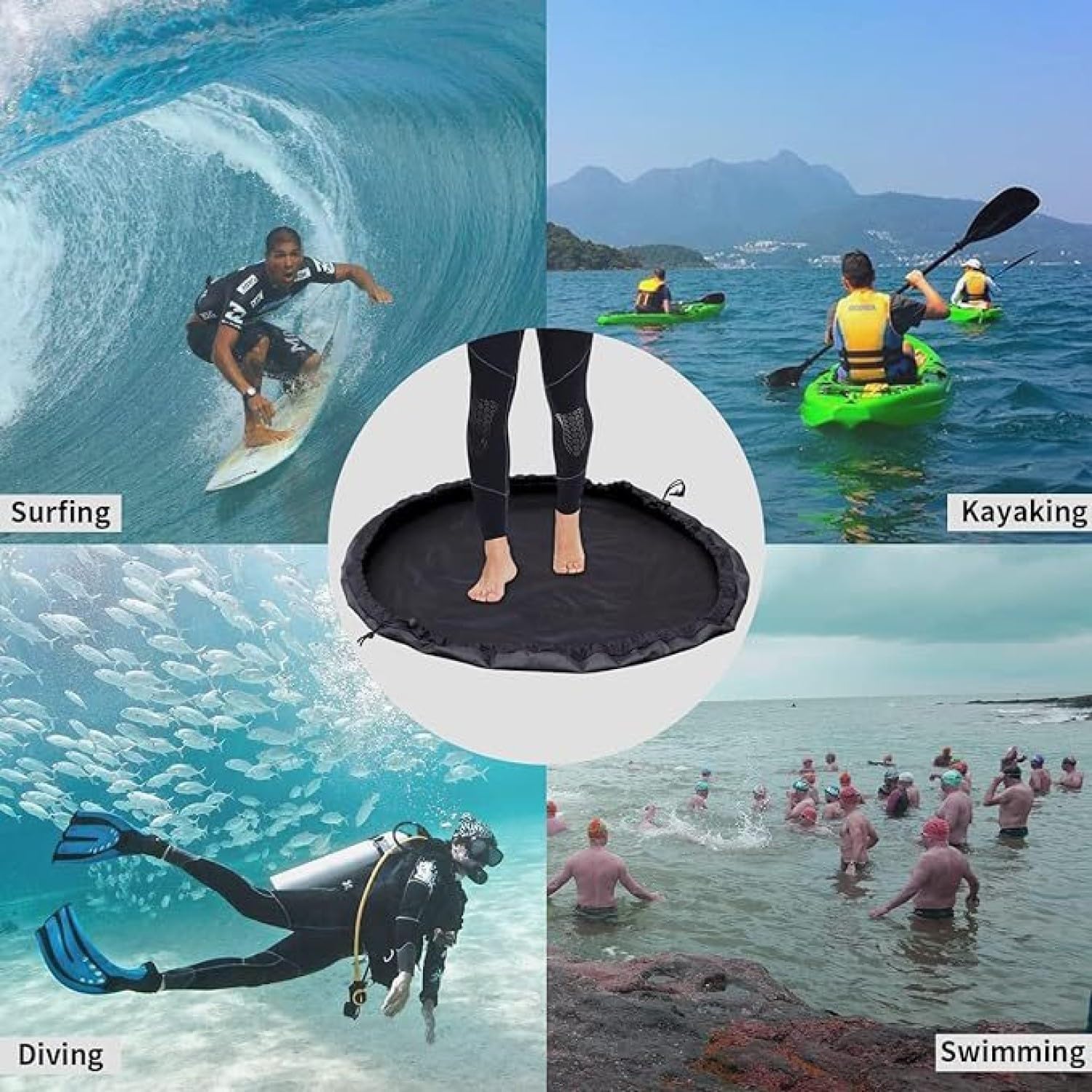 Borse per Attrezzatura da Nuoto,Borsa portaoggetti per Il Surf da Spiaggia, Tasca con Coulisse in Poliestere, Custodia impermeabile per muta, Tappetino per spogliatoi e Borsa Impermeabile