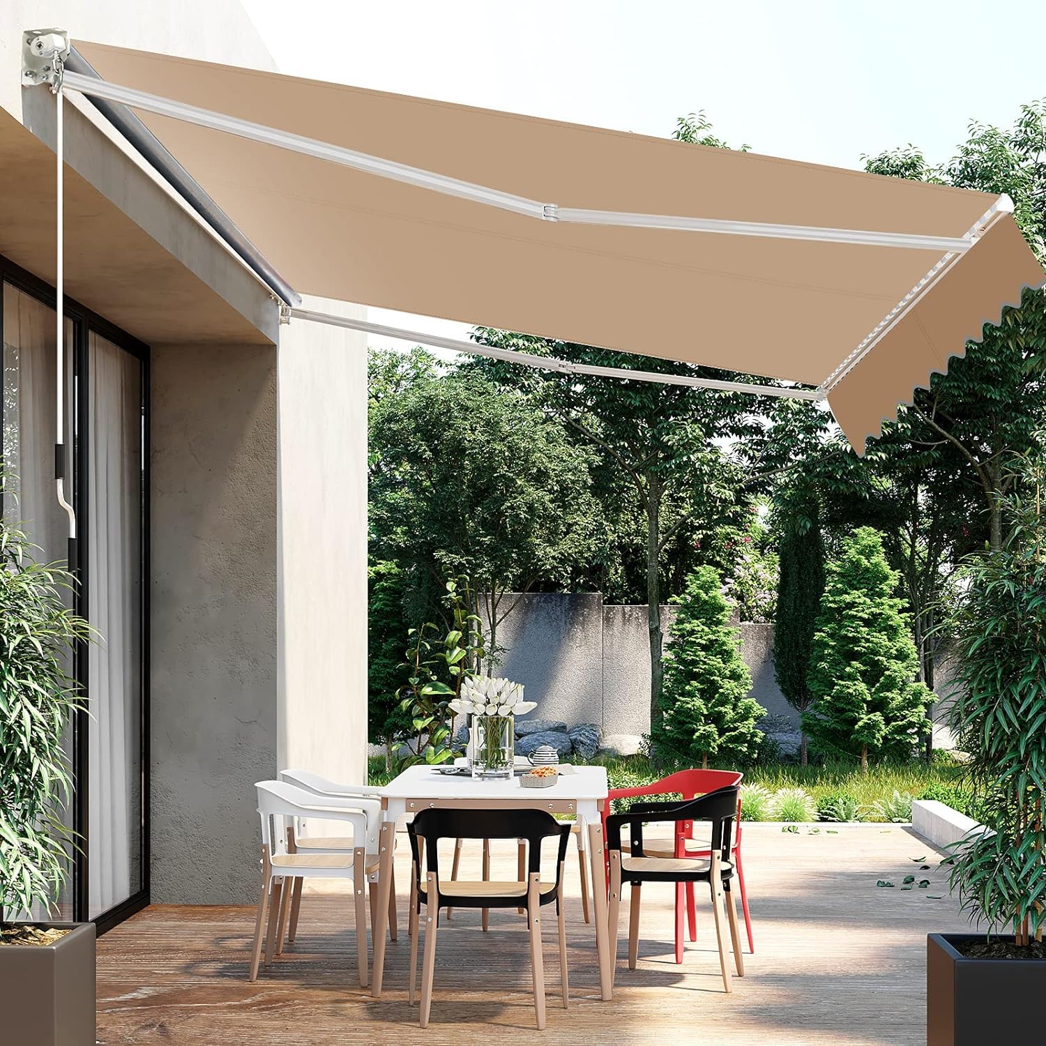 GOPLUS Toldo Retráctil Exterior(Beige, 250 x 200 cm) | Toldo Enrollable Impermeable, con Manivela, Ángulo Ajustable 40-100°y Brazo Articulado, para Terraza Jardín Tienda