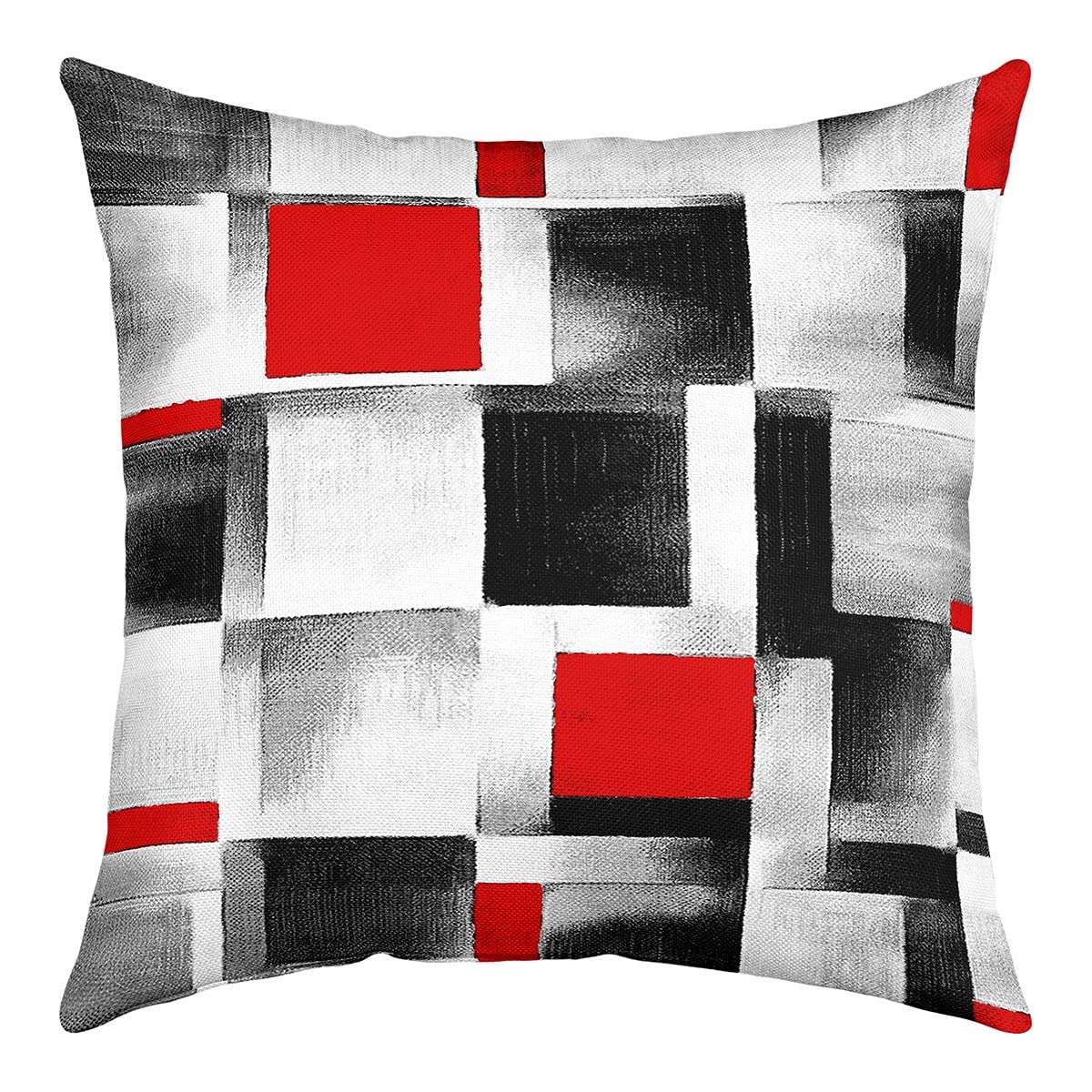 Loussiesd Red Grey Black Buffalo Check Square Cushion Covers Set of 1 Set Geometric Reversible Throw Pillow Covers Decor Stripe Line Pillow Covers Home Decor Modern Art 18x18 Inch