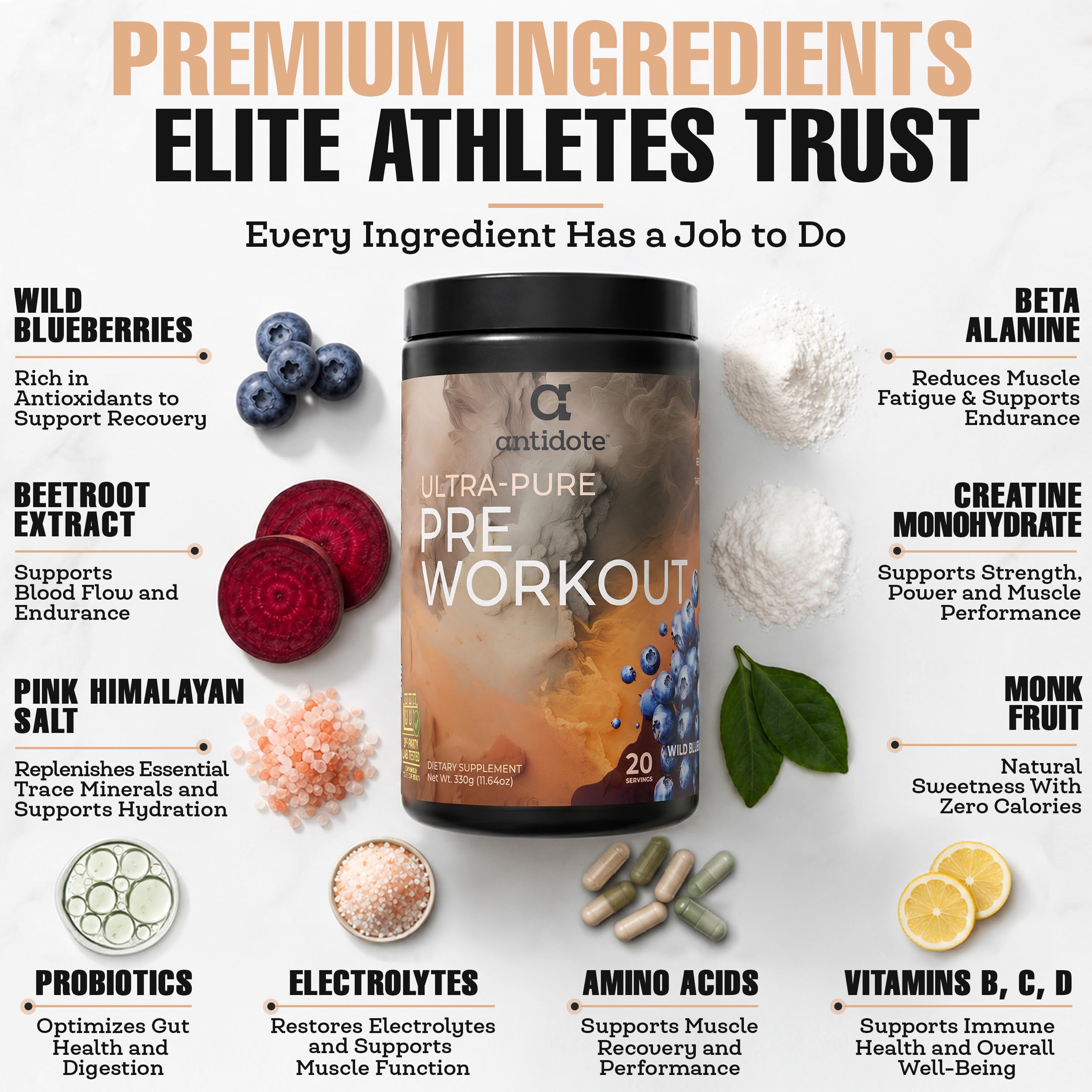 Antidote Clean Pre-Workout Powder - Natural Energy & Focus Booster with Beetroot, Creatine & Beta-Alanine - No Artificial Additives - Vegan, Keto-Friendly Supplement - Wild Blueberry - 20 Servings — Amazon image 7