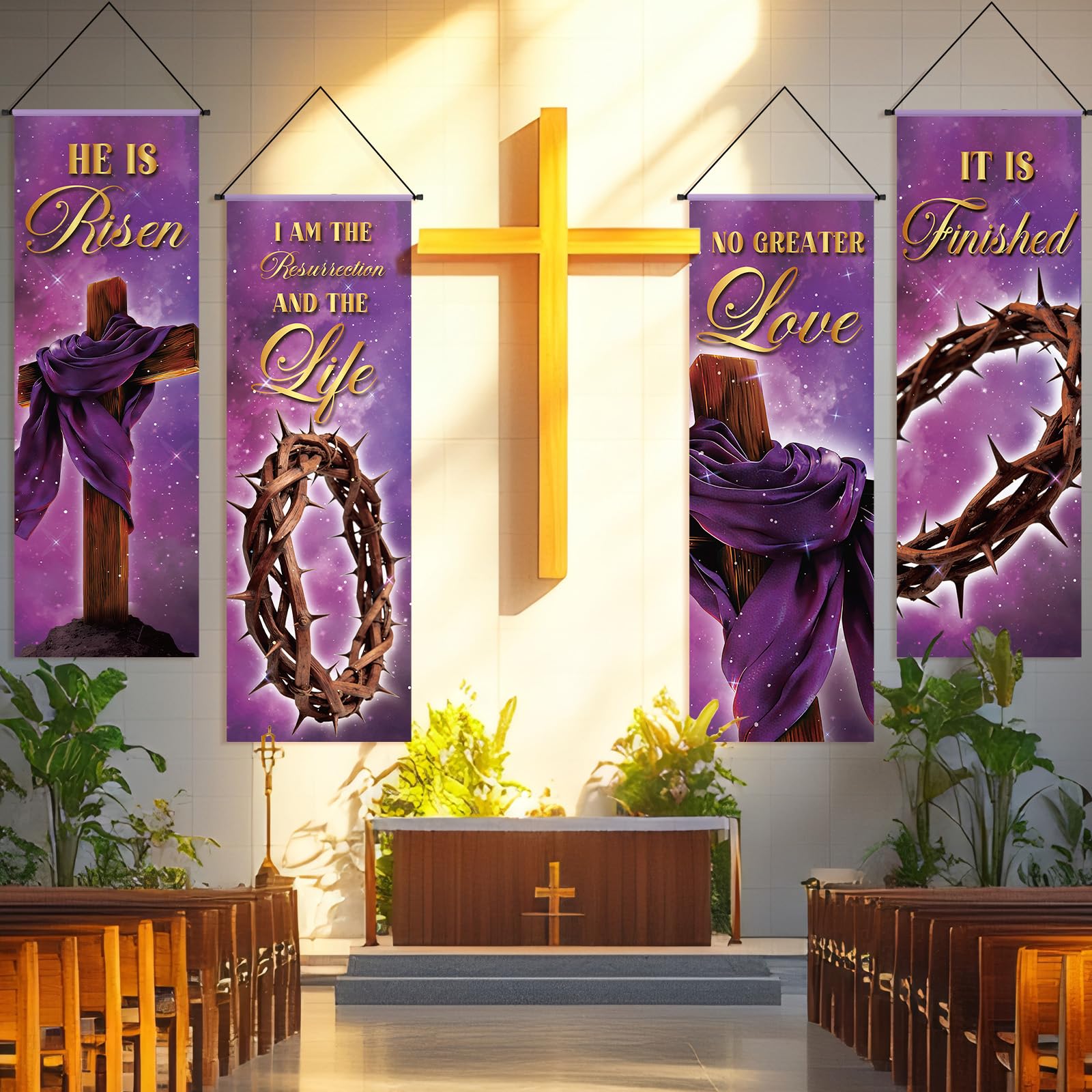 Cinrobiye Church Banners with Scripture for Sanctuary Wall Christian Religious Praise Worship Bible Verse Exquisite Welcome Hanging Backdrop Scripture Signs for Church Home Sunday School Decor