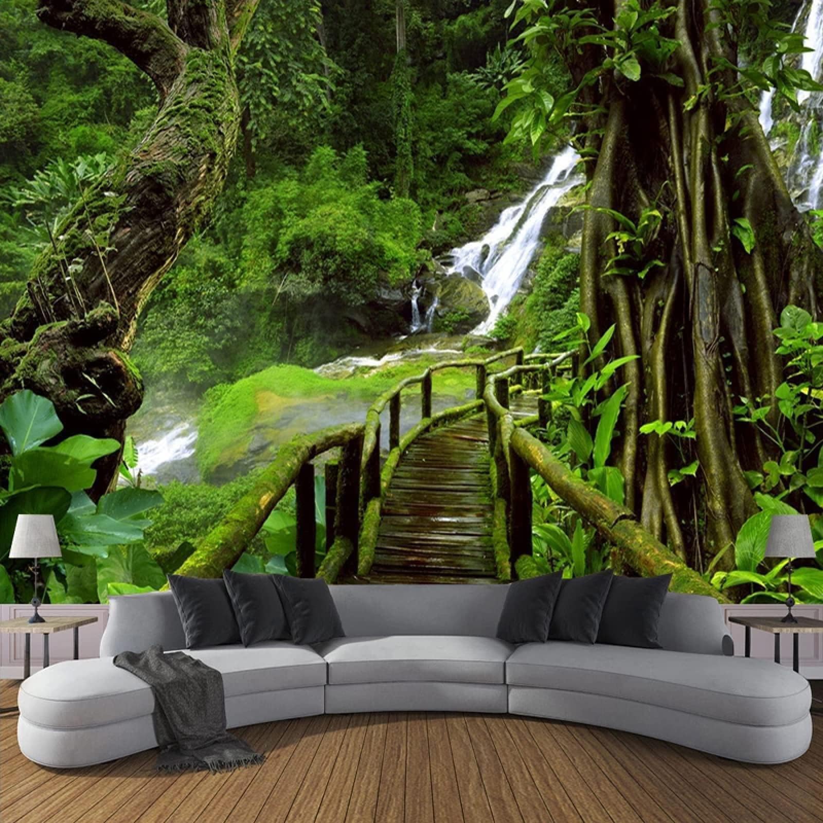 Custom Size Misty Green Rainforest Wall Mural - Removable Self-Adhesive Wallpaper, Sunlit Jungle Scene