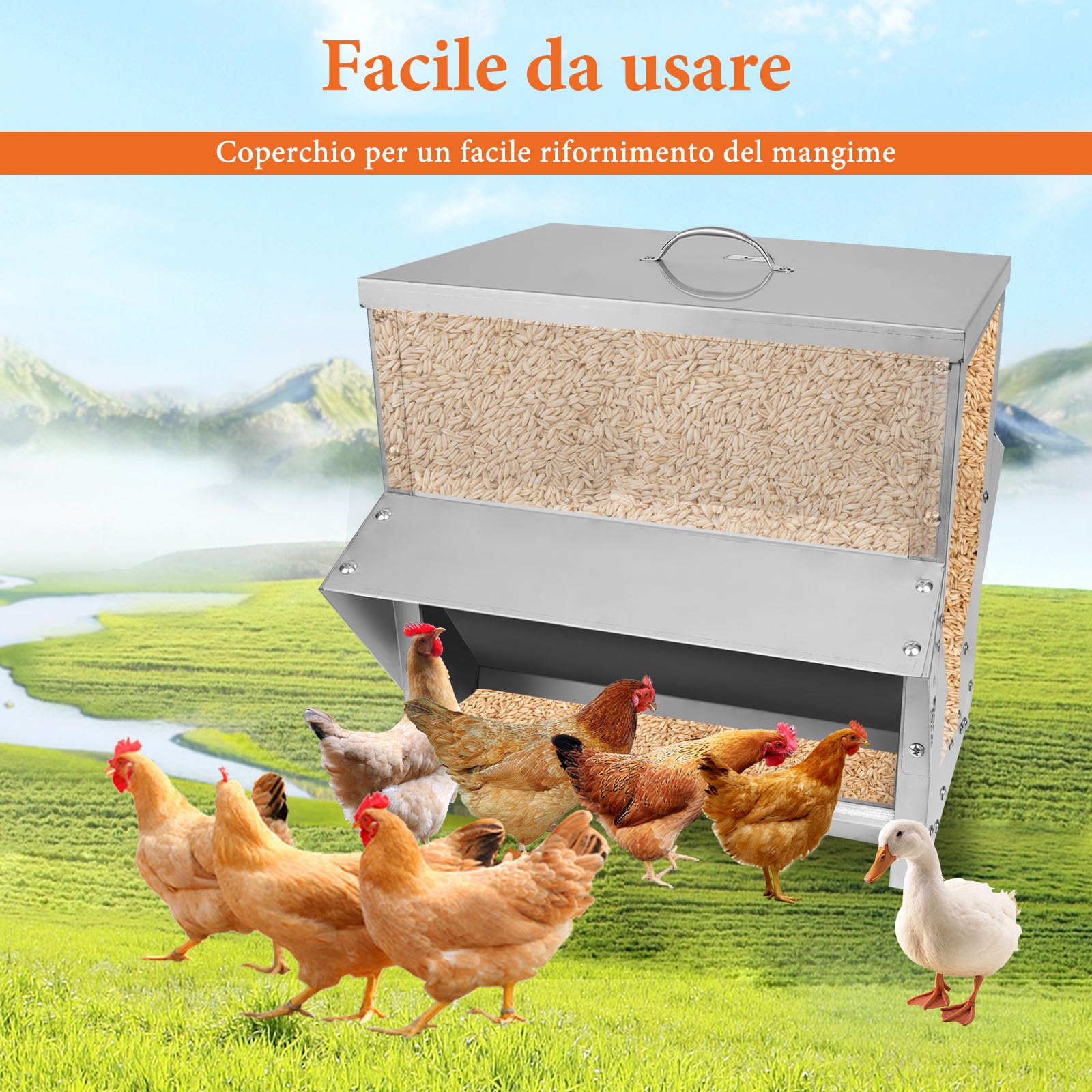 30L Mangiatoie Automatiche Per Polli Mangiatoia Per Pollame Senza Sprechi Mangiatoia Sospesa In Acciaio Inossidabile Di Grande Capacità Per Anatre Quaglie Alimentatore Impermeabile Esterno
