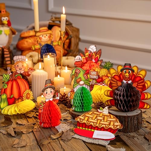 Miniatura 8 de JOYIN Juego de 9 piezas de decoraciones de panal de Acción de Gracias, diseños de calabaza y espantapájaros, suministros de Acción de Gracias para