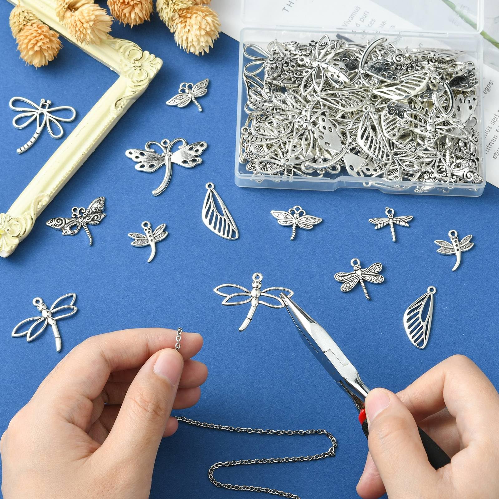 UR URLIFEHALL 100 Pcs 10 Styles Antique Silver Dragonfly Charms Tibetan Flying Insect Animal Charms for Jewellery Making DIY Crafts Bracelets - Image 4
