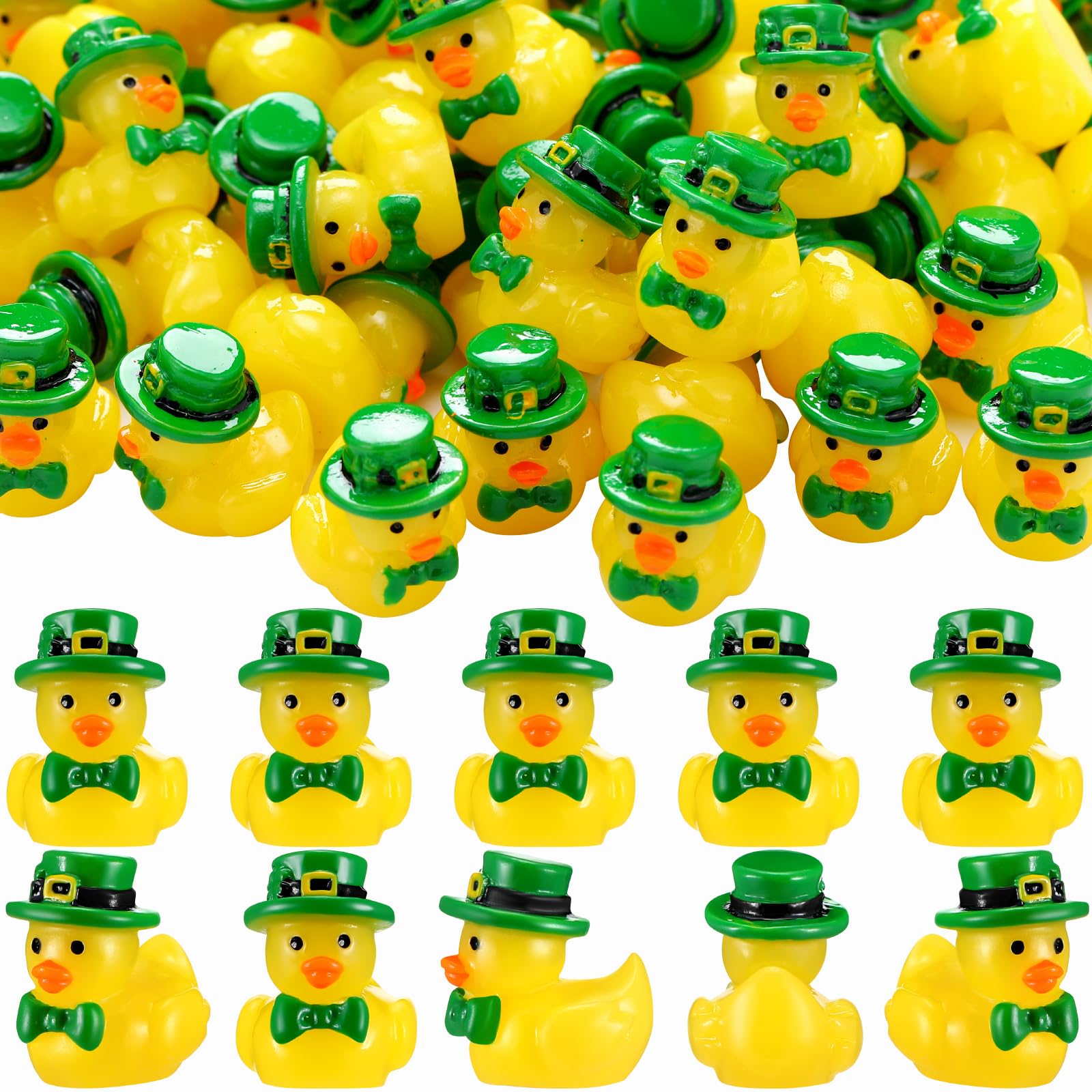 Weysat 60pcs Mini St Patrick Resin Ducks Irish Green Hat Tiny Duck Decoration for Miniature Landscape Garden Dollhouse Decoration St Patrick Party