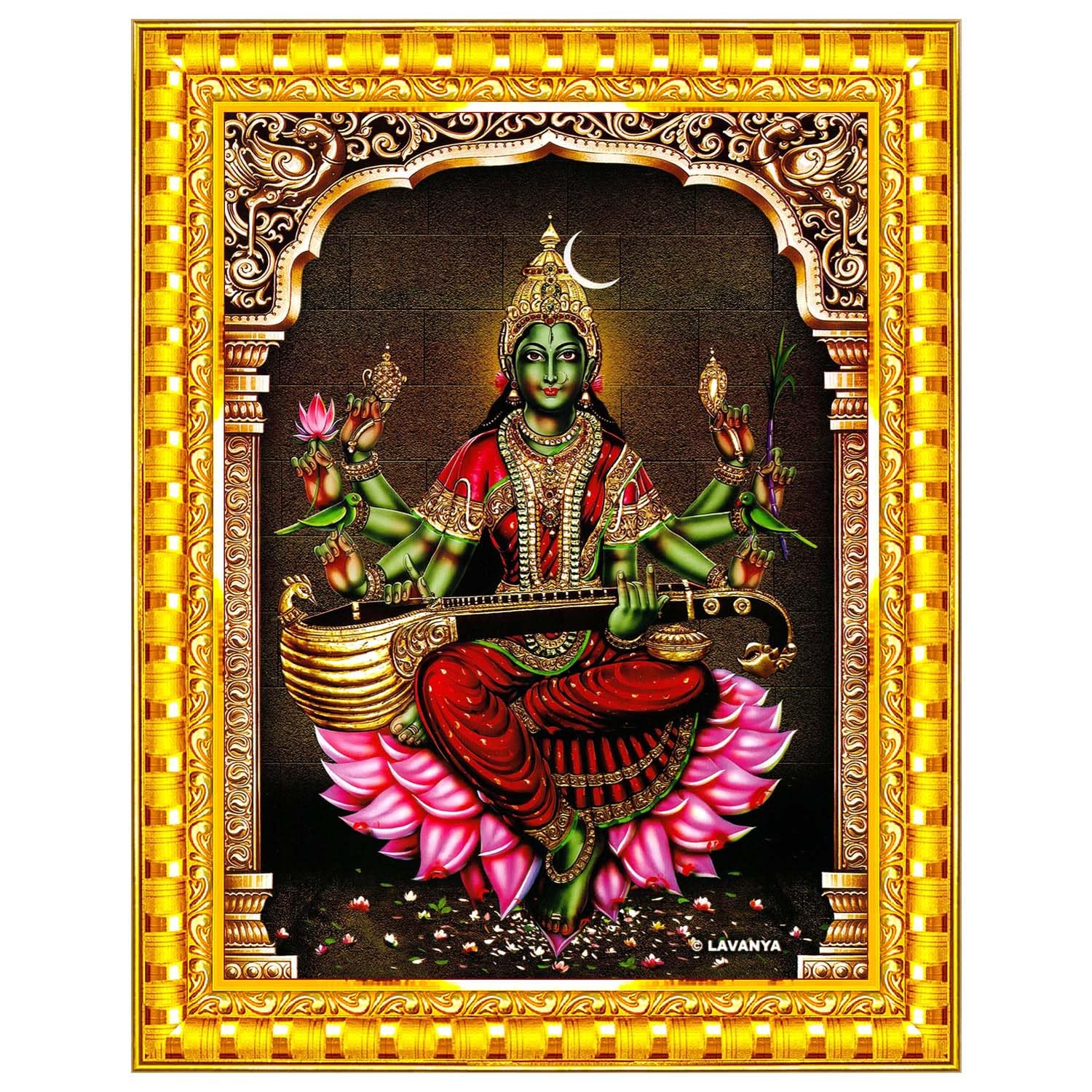 Pavan Photo Laminations Raja Syamala Devi Shyamala Matangi Wall Painting Framed Home Decor (Wood,Matte,Gold,Small Size,6 x 8 Inch) R1727S-image-6