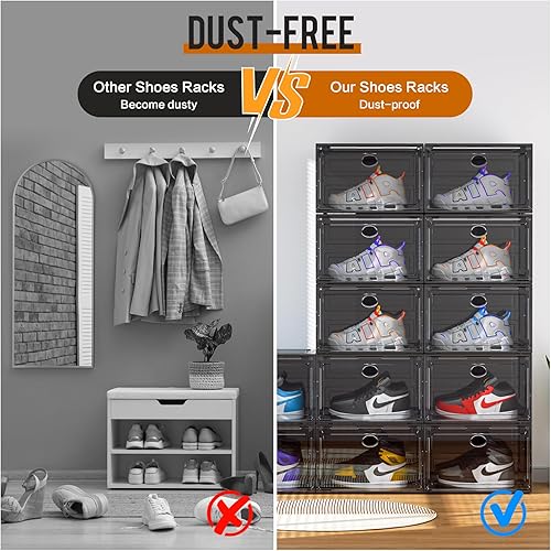 Miniatura 6 de KEFA Caja organizadora de zapatos XL, paquete de 8 cajas de zapatos de plástico transparente apilables, contenedor de exhibición de zapatos para