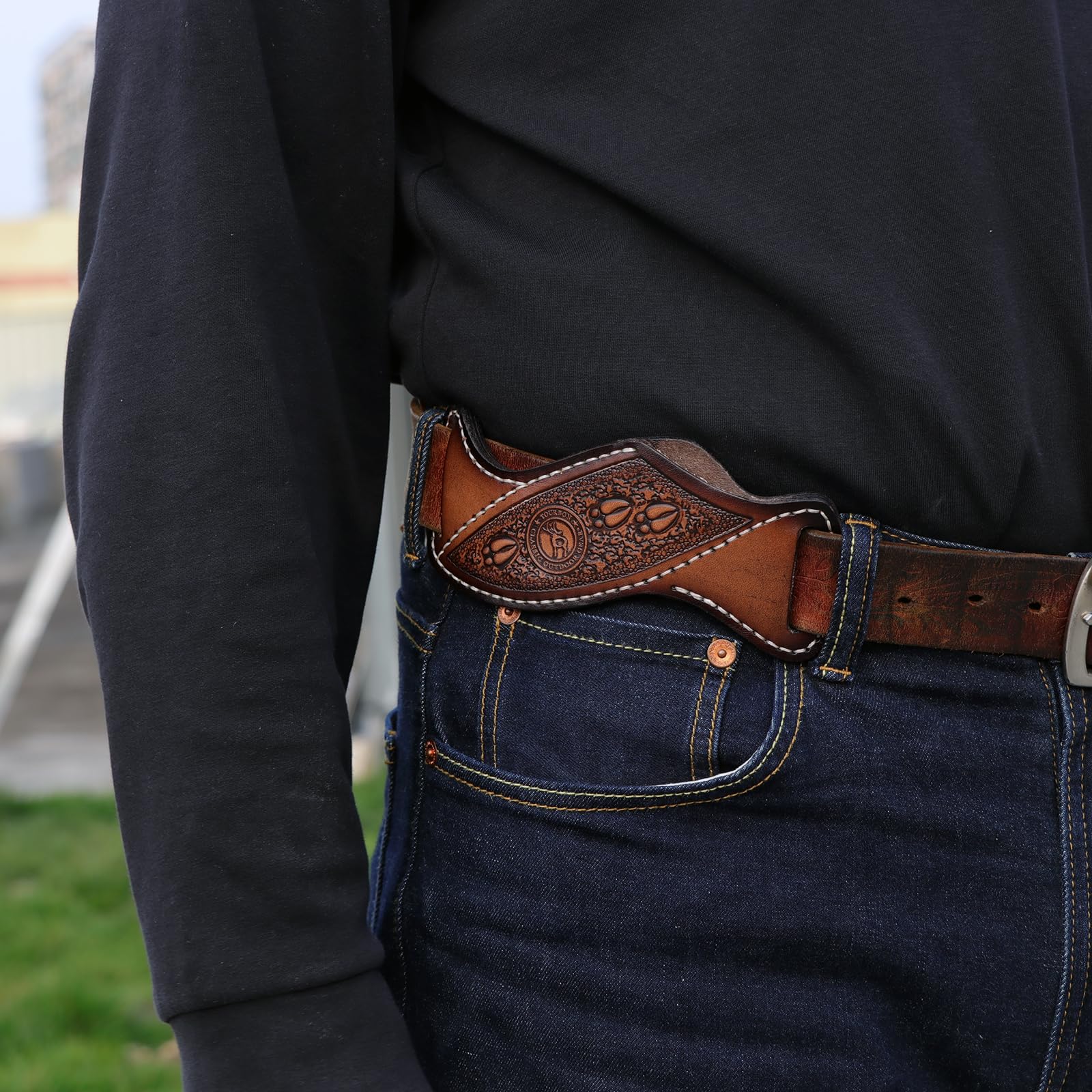 TOURBON Fourreau en cuir pour couteaux à lame fixe pour la ceinture, porte-couteau EDC, cadeau artisanal pour hommes