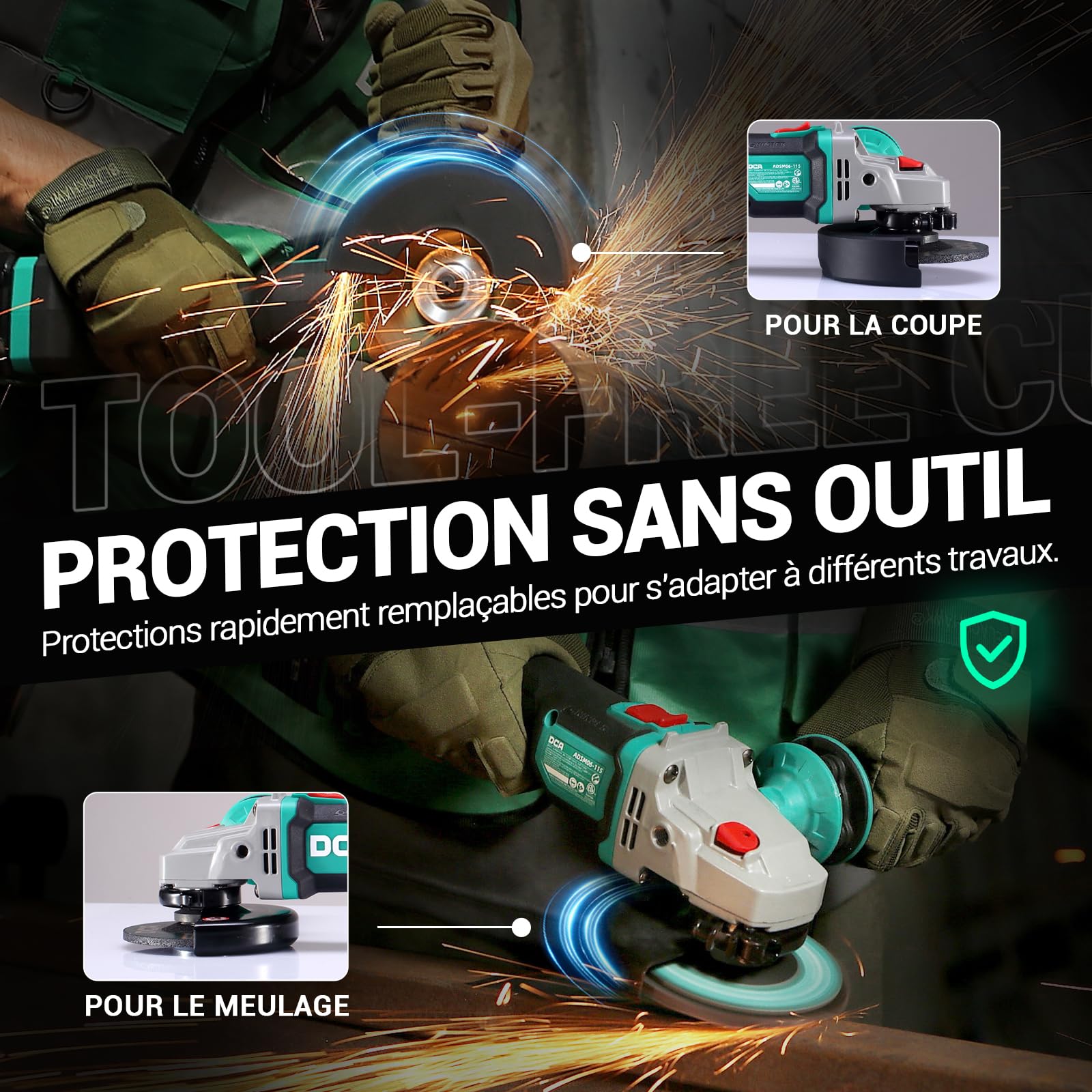 DCA Meuleuse d'angle Sans fil Sans balai 20V, Ø125mm, incl. Batterie 4.0Ah & Chargeur Rapide, 8500 tr/min Meuleuse d'angle avec Capot à Fermeture Rapide, 6 Disques pour Tronçonner, Poncer