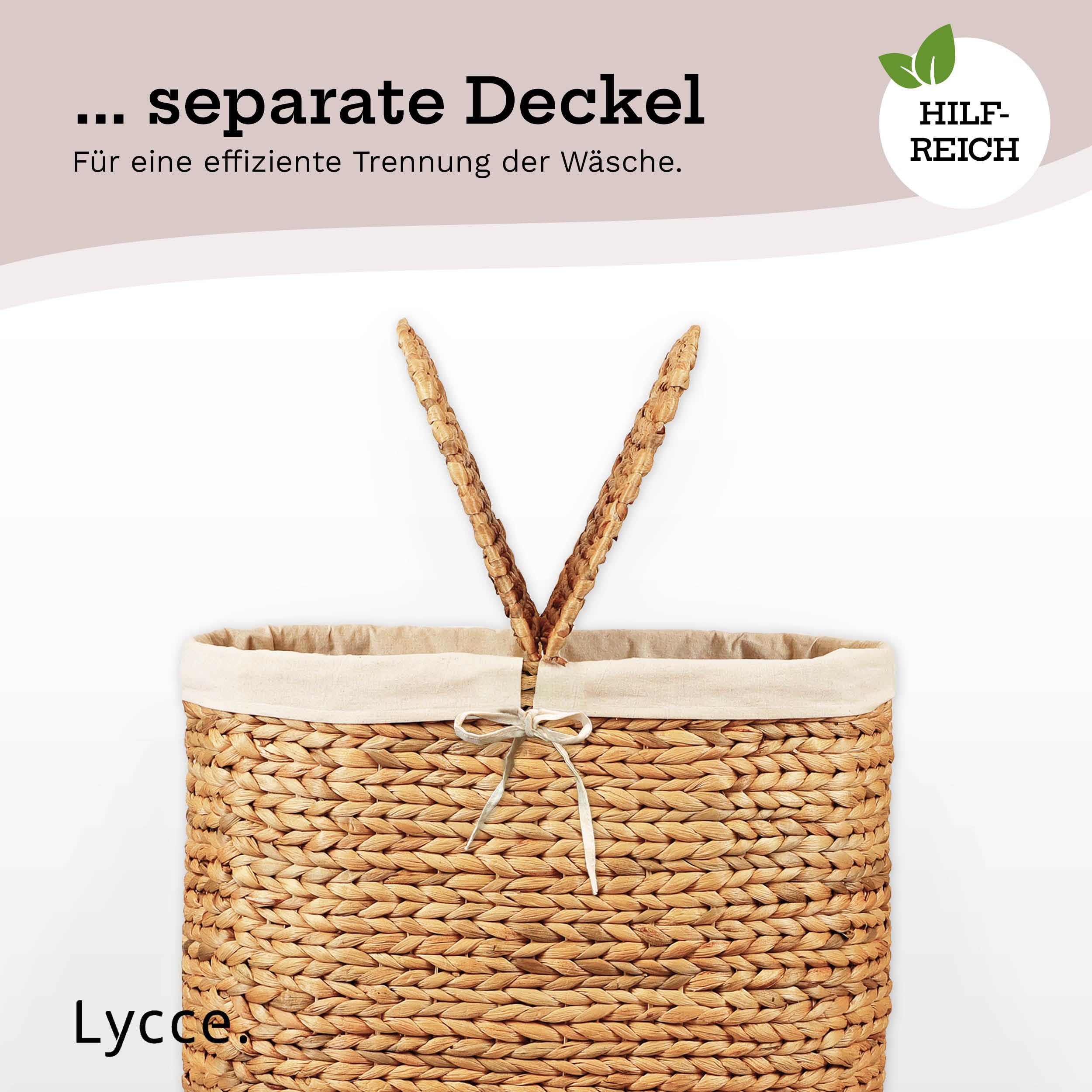 Lycce Wäschekorb 2-Fach Sortierer, 46L, Oval + Deckel und Metallgestell