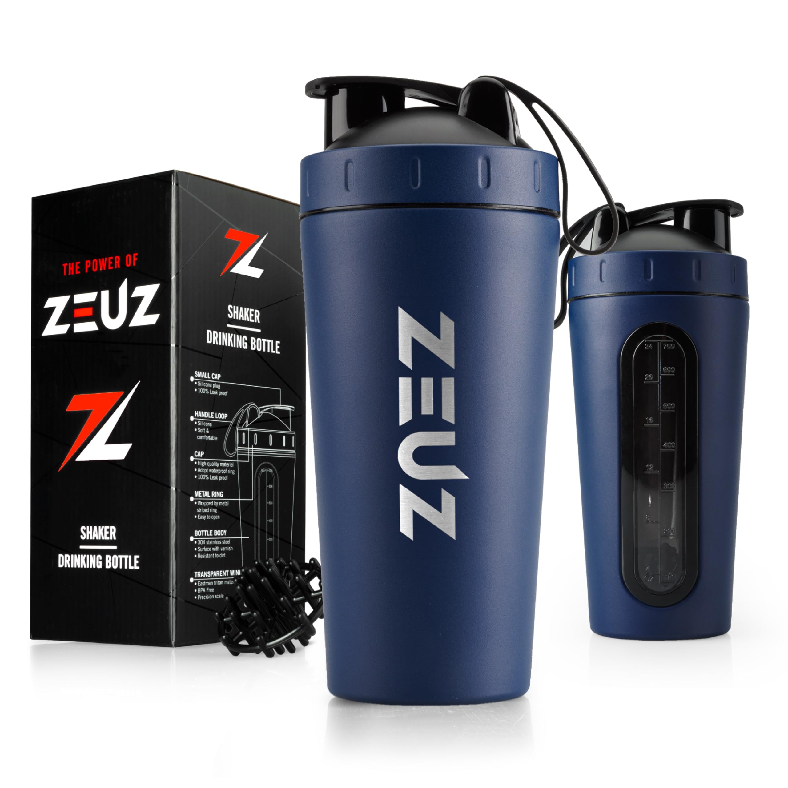ZEUZ® Tasse à Shake en acier inoxydable de qualité supérieure – Shake Tasse - Sans BPA - 700 ml (Bleu marine)