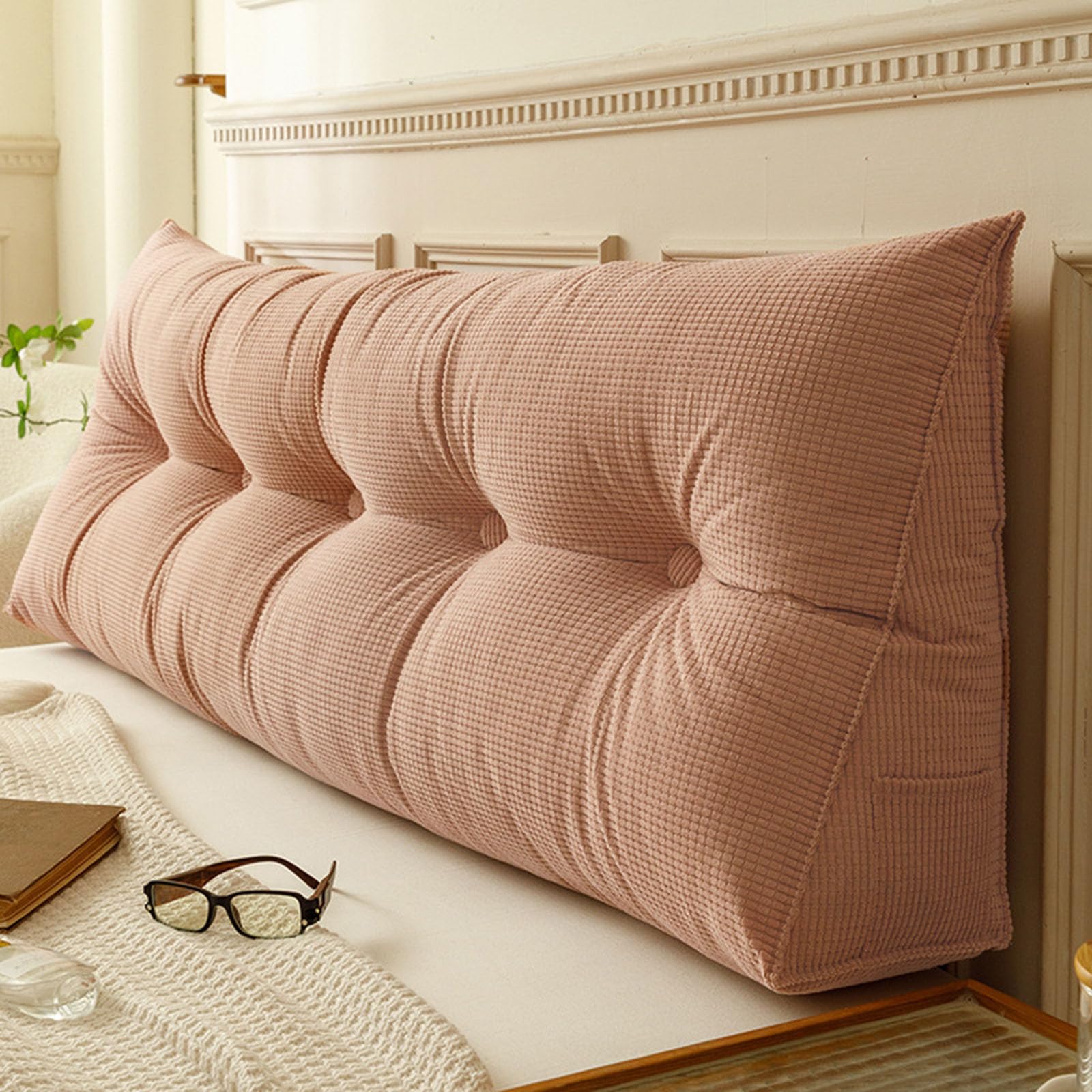 UUluhao Headboard Wedge Pillow Triangular Bolster Pillows for Daybed Sofa Cushion Blush Pink Large Support Backrest Bed Rest Reading Pillow Lumbar