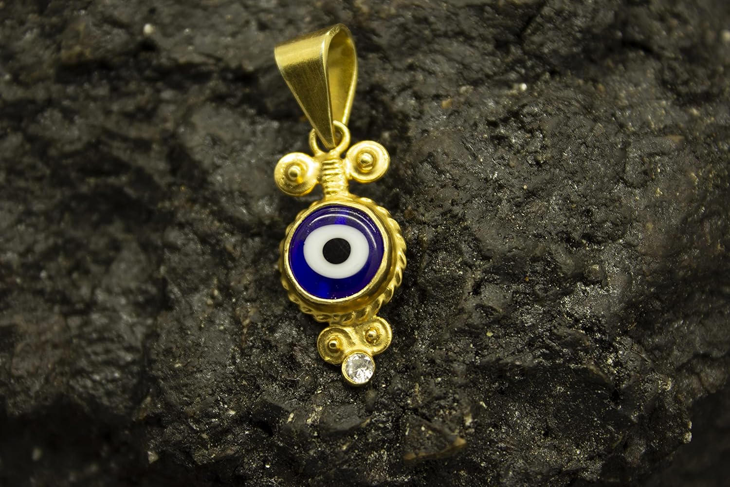 Evil Eye Pendant Solid Silver | 925 Sterling Silver 24K Gold | Zircon Blue Evil Eye Stone | Eye Charm Necklace | Minimalist Gift by Pellada