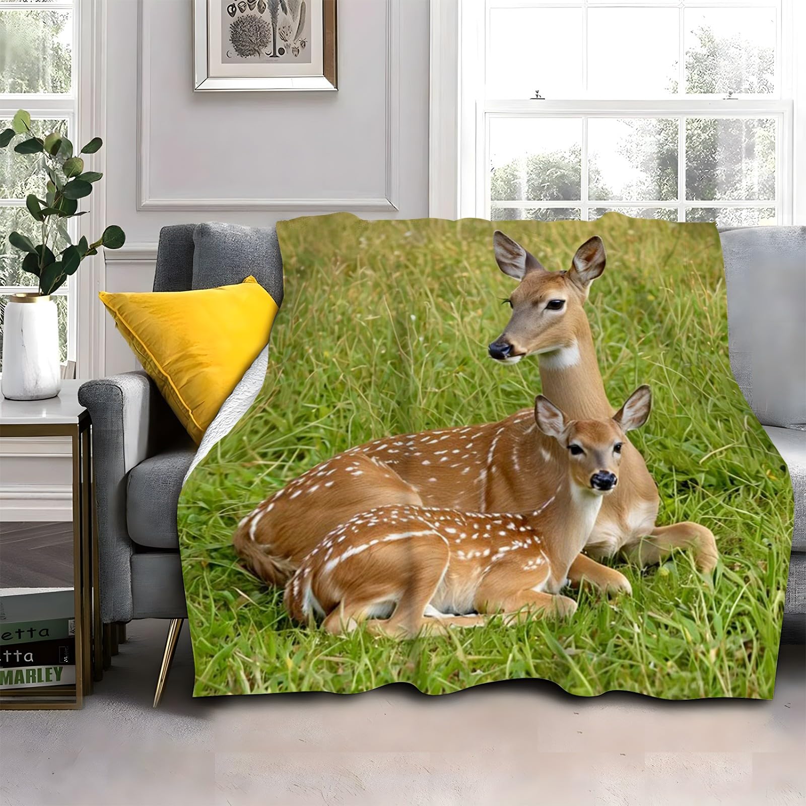 LLSZAHD Brown Deer Blanket, Animals Throw Blanket, Thick Warm Fuzzy Washable Flannel Blanket for Sofa, Chair, Car, Lap, Pets, excellent gift (30"x40")