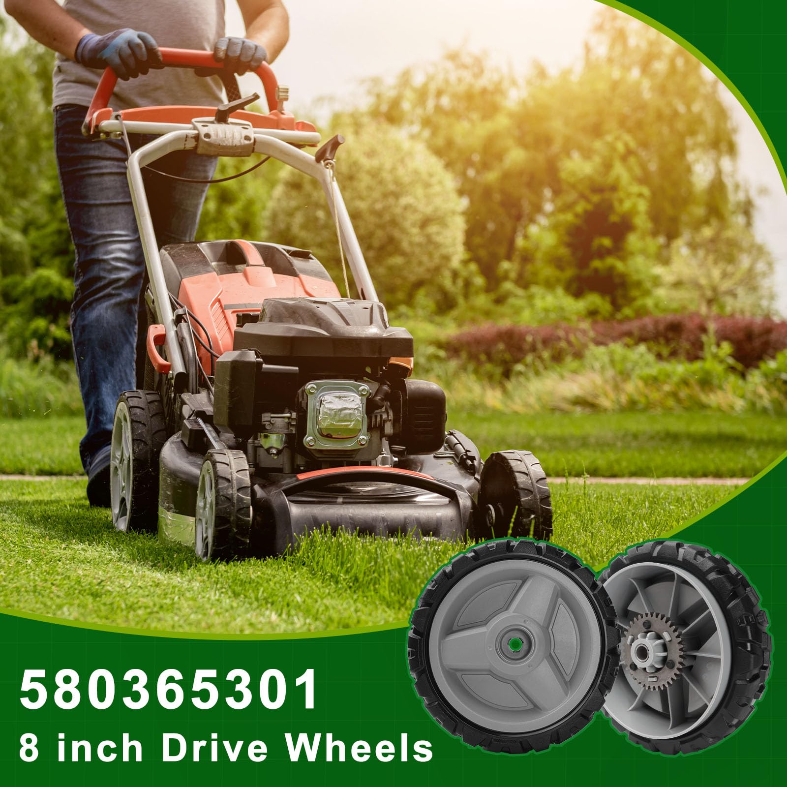 Paquete de 2 ruedas de transmisión para cortacésped Husqvarna 580365301 de 8 pulgadas