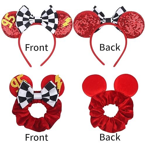 Miniatura 6 de Diadema de orejas de ratón con orejas de coche rayo, bandas elásticas brillantes con orejas de ratón con lentejuelas para mujer, carnaval, fiesta de