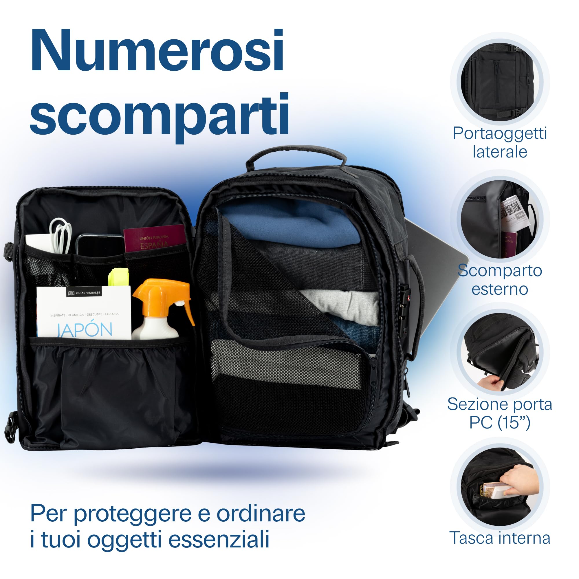 BidMamba Zaino Bagaglio A Mano 45x36x20 Per Easyjet Valigia Cabin Bag 45 X 36 X 20 Cm viaggio compatto leggero regolabile per trasporto comodo ideale aeroplano conforme dimensioni richieste bagagli