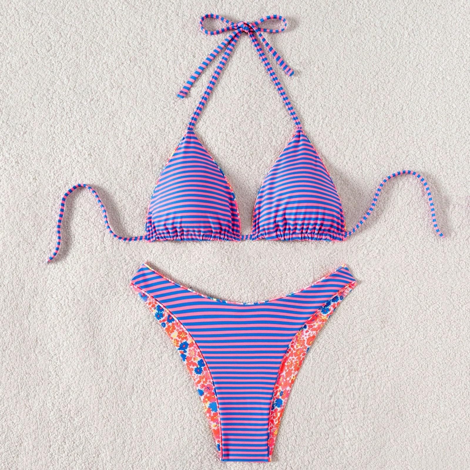 Generisch Bikini da donna, costume da bagno, costume da bagno, bikini da donna, due pezzi, con simpatico motivo reversibile, parte superiore e inferiore, per vacanze al mare