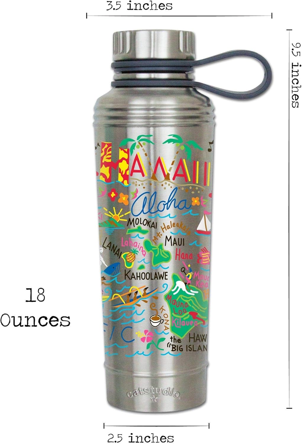Catstudio Hawaii Stainless Steel Water Bottle | Triple Wall Insulation With Non Slip Bottom | Great For Running, Hiking, Sports, & Travel