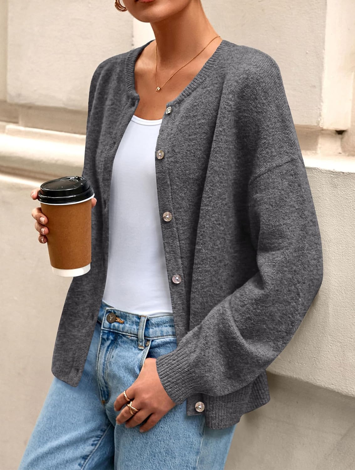 PRETTYGARDEN Fall Long Sleeve Cardigans for Women Trendy 2026 Lightweight Button Down Crewneck Loose Knit Sweater Clothes - Image 3