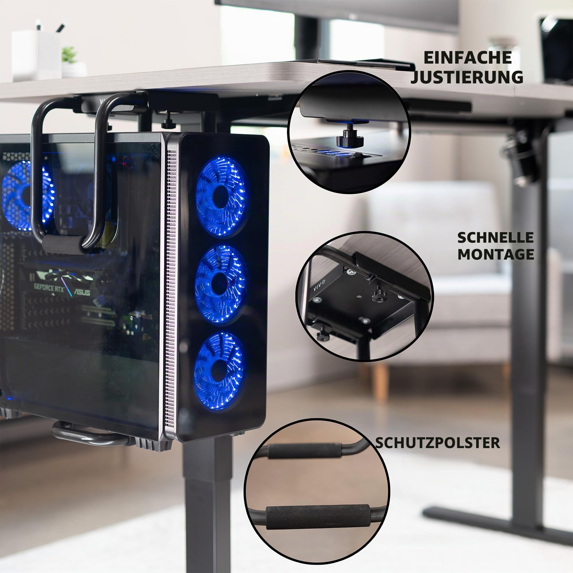 VIVO Robuste verstellbare PC-Halterung für den Schreibtisch, Computer-CPU-Halterung mit sicherer Verriegelung, unterstützt bis zu 30 kg, schwarz, MOUNT-PC04B