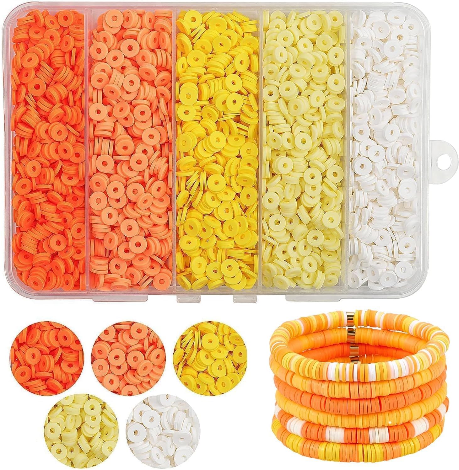 3500Pcs Yellow Clay Beads for Bracelets Making 6mm Heishi Polymer Clay Bead, Flat Round Disc for Jewelry Making Yellow Bead Making Kit