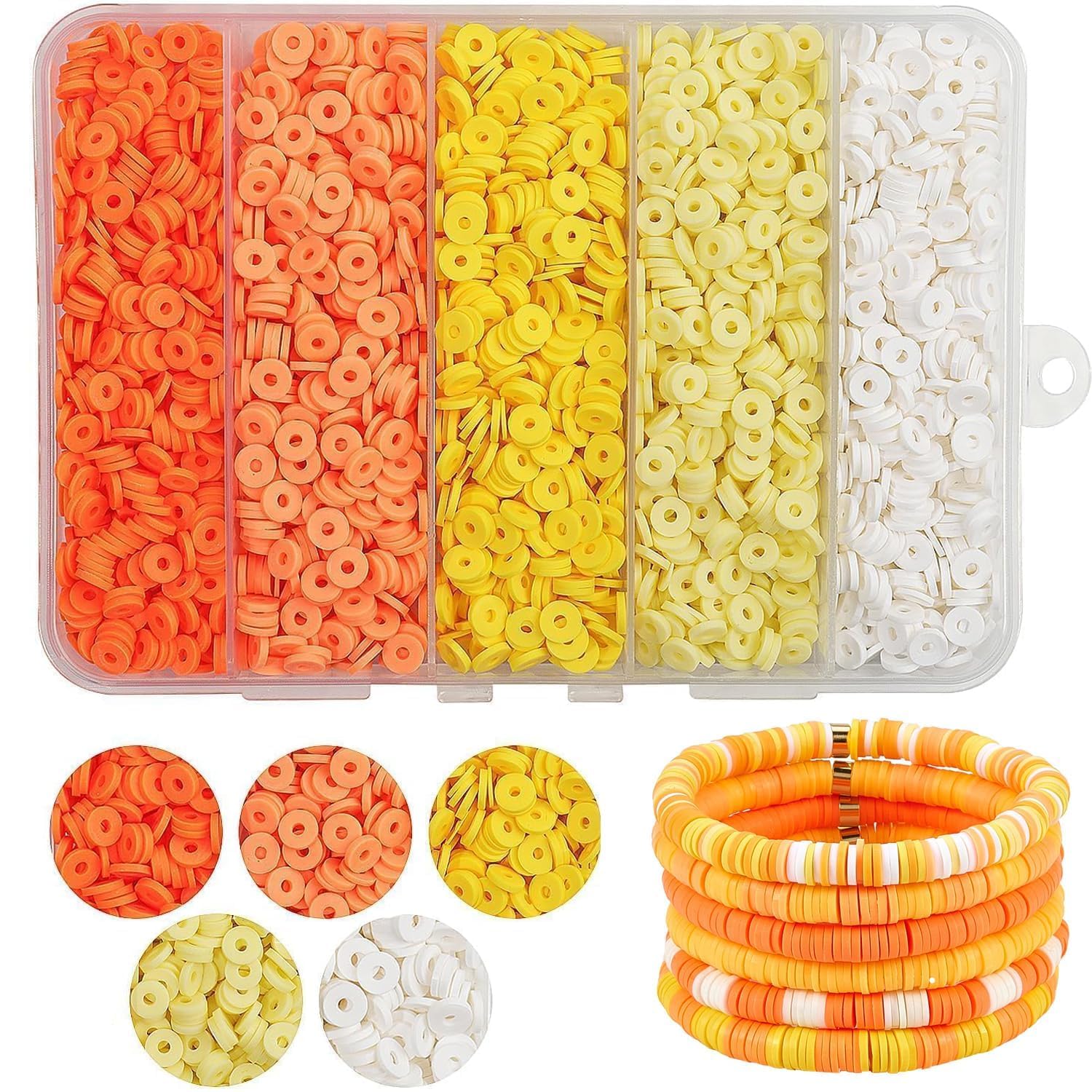 THRELE 4000Pcs Yellow Clay Beads for Bracelet Making - 6mm Heishi Polymer Flat Round Disc Beads for Jewelry Kit