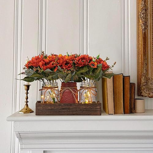 Miniatura 6 de 3 piezas de decoración de mesa de tarro de masón de otoño para decoración de mesa de comedor, decoración de mesa auxiliar de granja con bandeja de