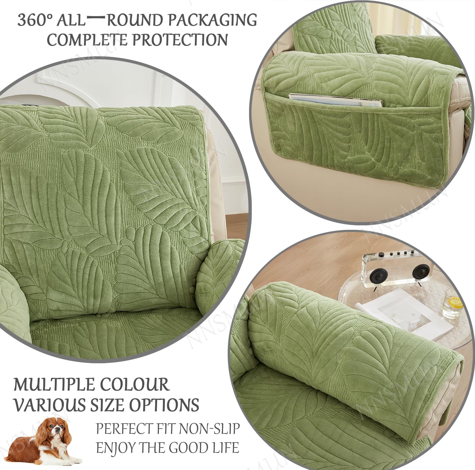 Copribraccioli Fodera per Bracciolo del Divano con Tasca, Copripoltrona reclinabile in Jacquard e Velluto, copripoltrona Antiscivolo con Elastica (Verde,60x225cm)