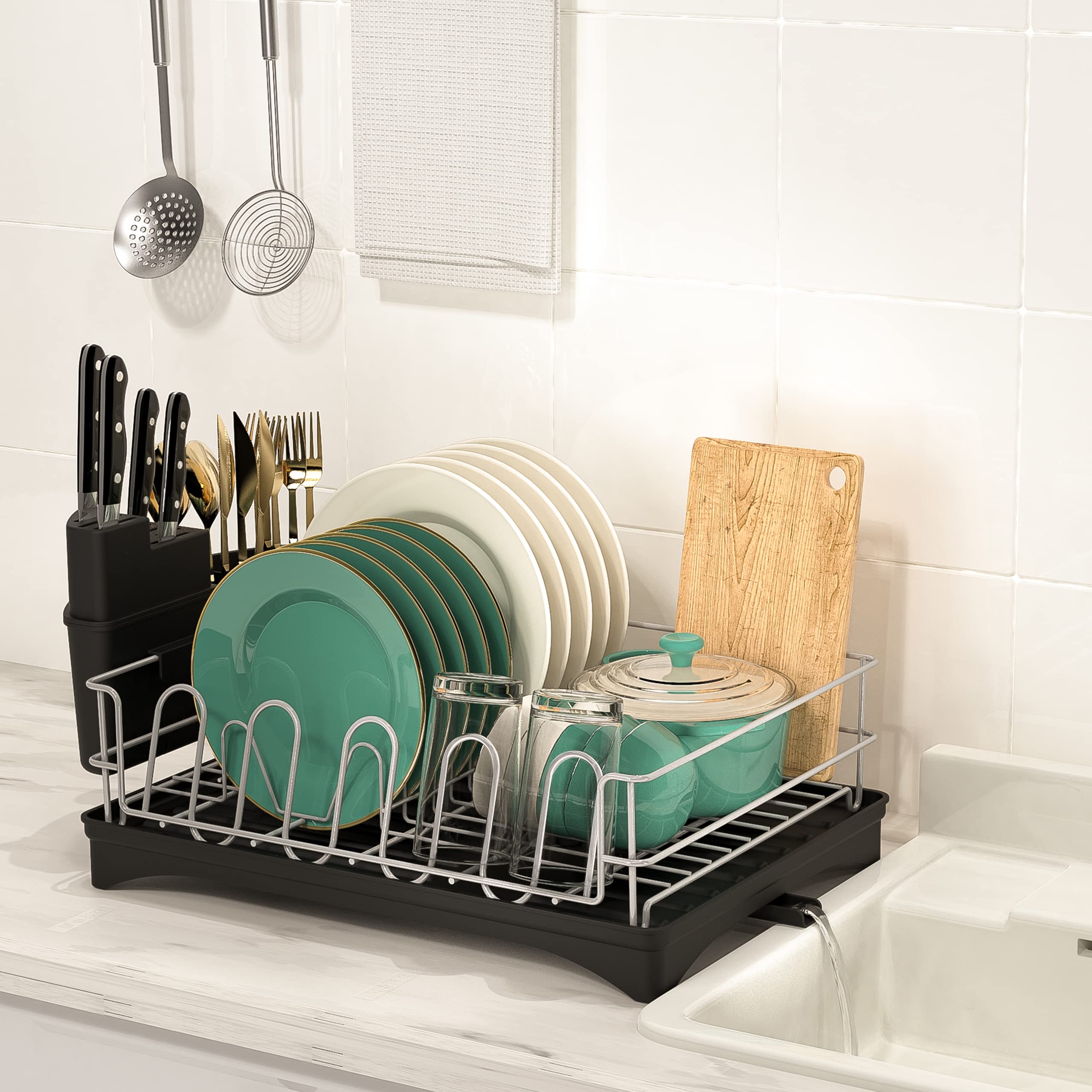 Buy Dish Drying Rack with Drainboard, YASONIC Dish Drainer with 360