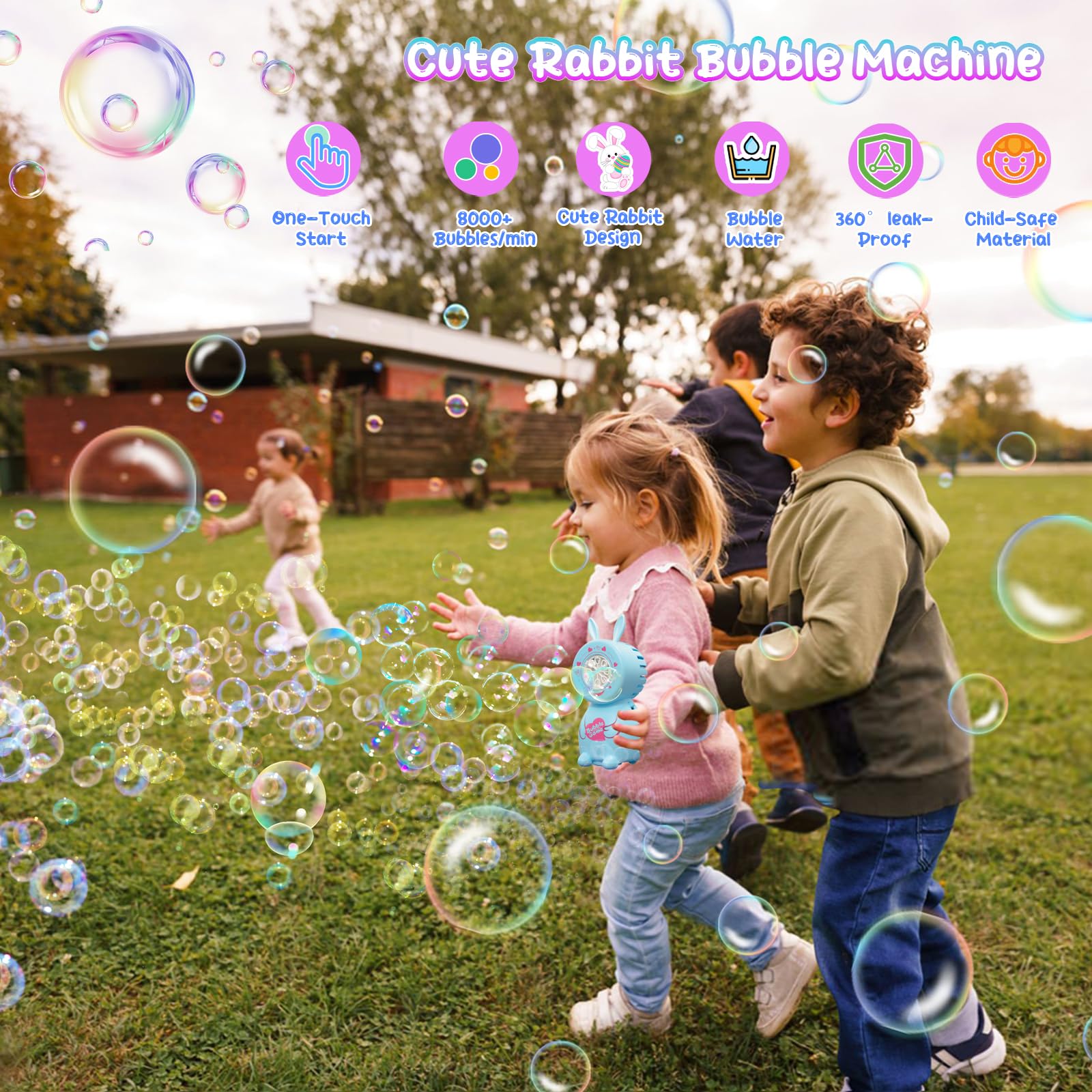 Easter Gift Bunny Bubble Machine, Children's Bubble Blowing Toy with Bubble Solution/8 Holes/8000+ Bubbles/Minute - Image 2