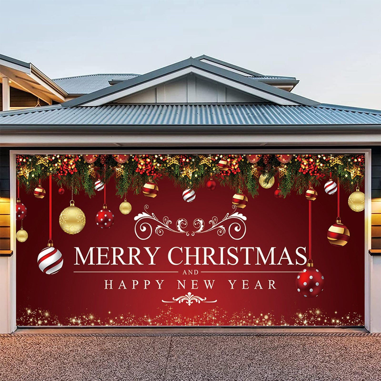 Letrero de Navidad para puerta de garaje, decoración de puerta de garaje de Navidad, cubierta mural, 7 x 16 pies, letrero grande para fiestas de vacaciones