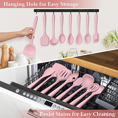 Miniatura 7 de LIANYU Juego de Utensilios de Cocina de Silicona, 8 Piezas Juego de Espátulas de Utensilios de Cocina para Batería de Cocina Antiadherente, Gadgets