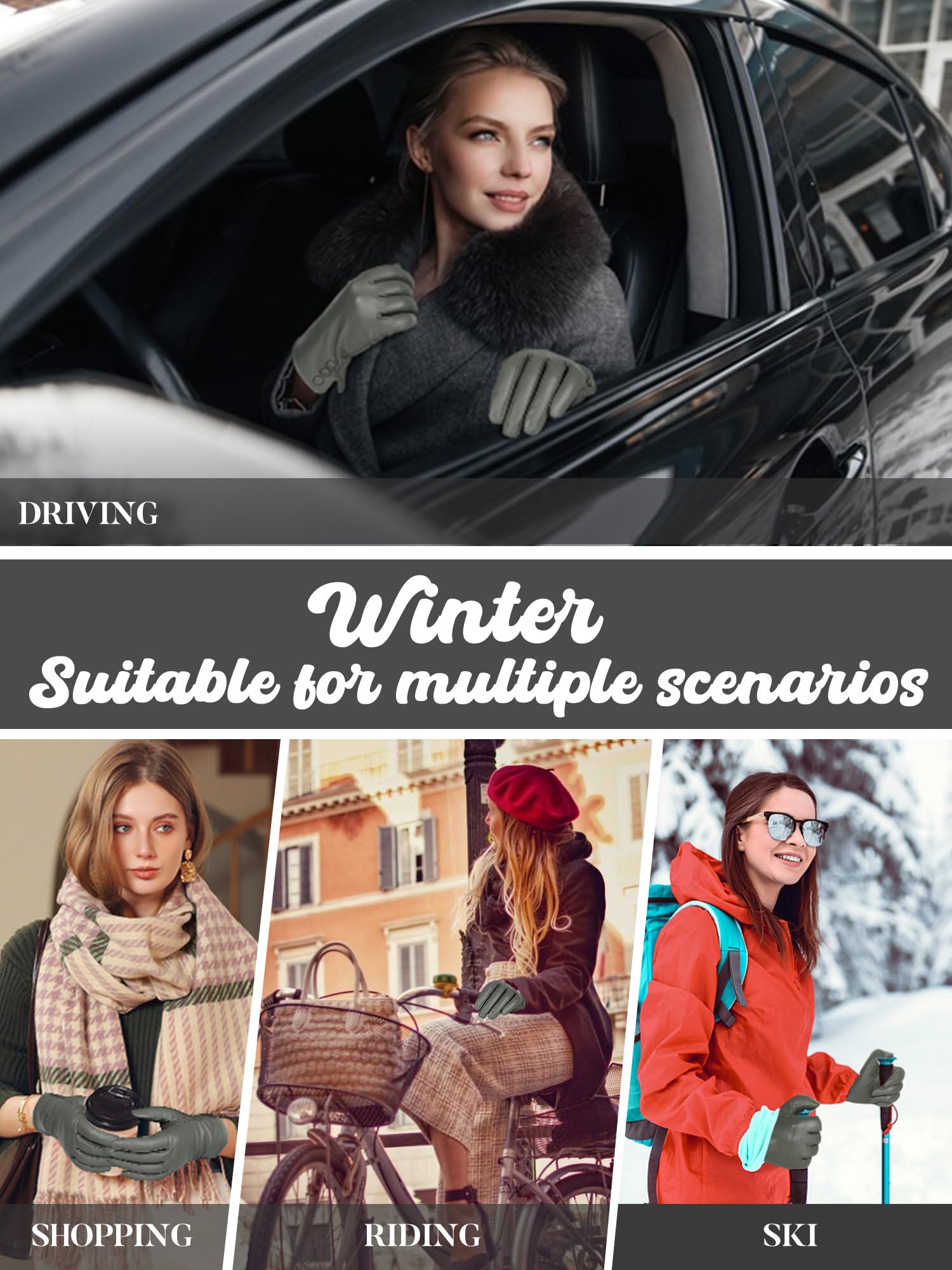 GSG SINCE 1998 Guanti da Donna in Pelle di Pecora Senza Cromo – Touchscreen, Invernali con Fodera in Lana o Pile per Guida W2306