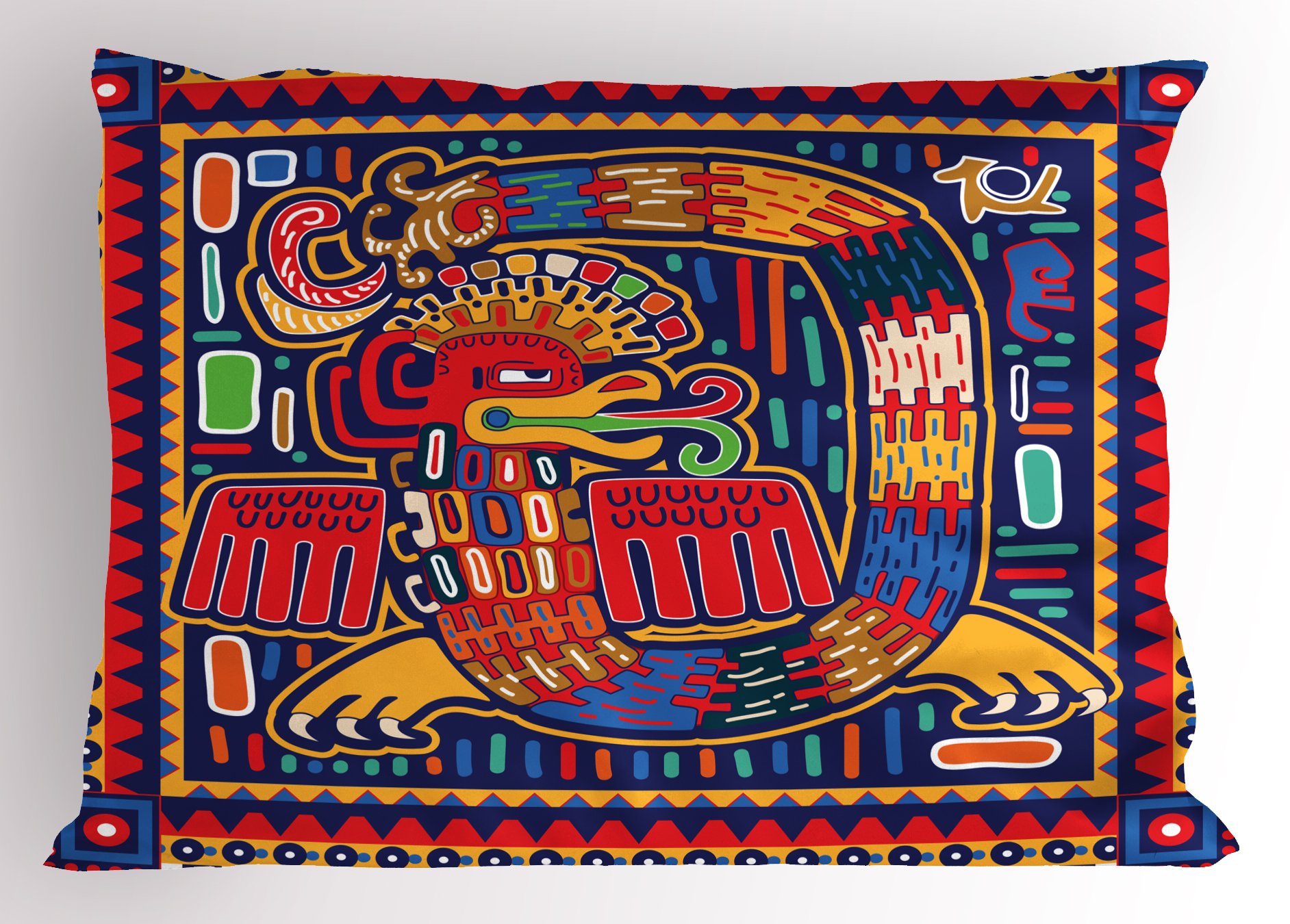 Ambesonne Mexican Pillow Sham, Culture Pattern Colorful Artwork Abstract Snake in Vivid Folk Style, Decorative Standard Queen Size Printed Pillowcase, 30