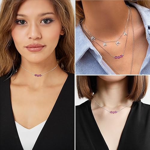 Miniatura 6 de Sereney Amethyst Necklace Sterling Silver Choker Necklace for Women, Purple Crystals Healing Stones Pendant with 925 Sterling Silver Chain as